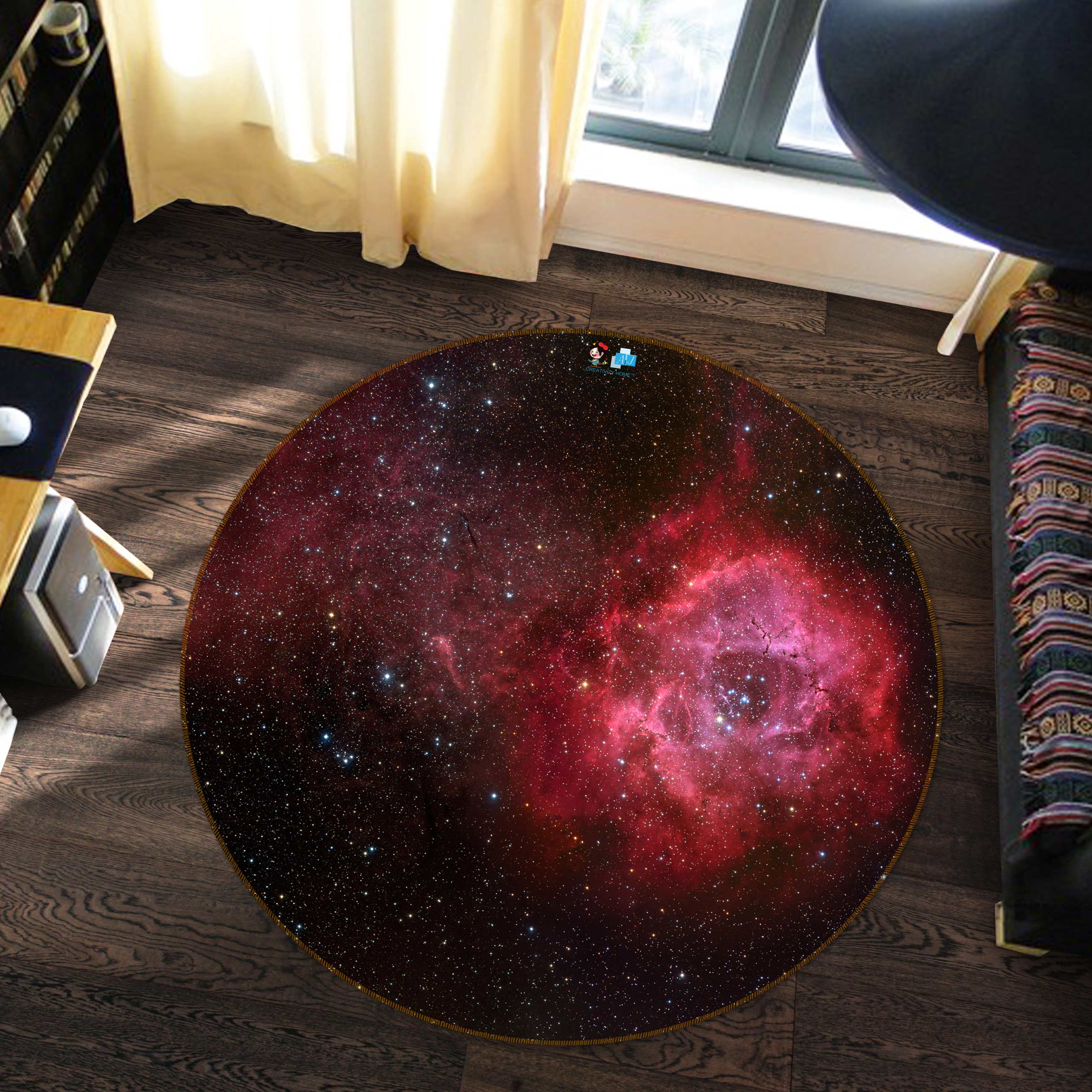 3D Red Starry Sky 80267 Round Non Slip Rug Mat