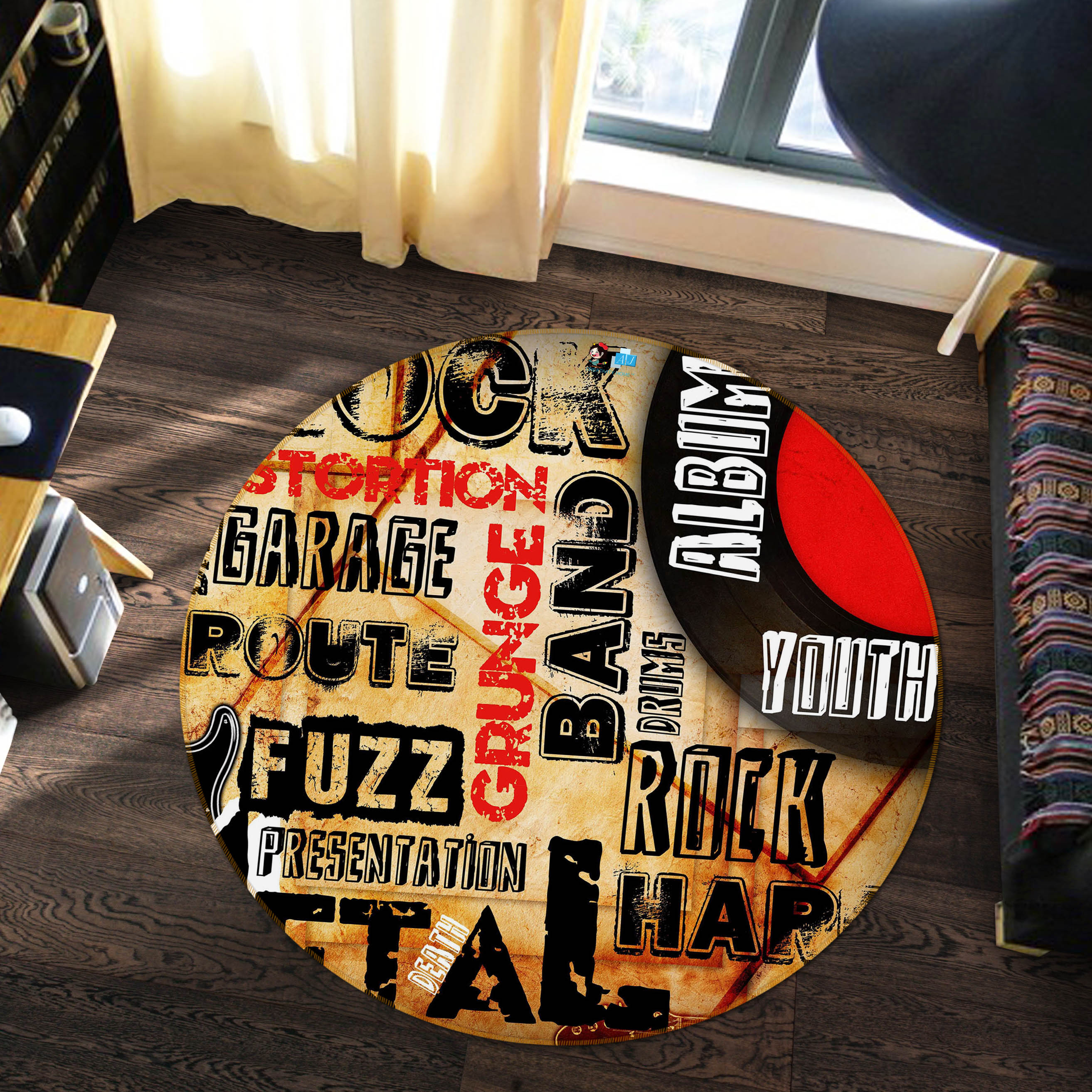 3D Guitar Retro Disc 74022 Round Non Slip Rug Mat
