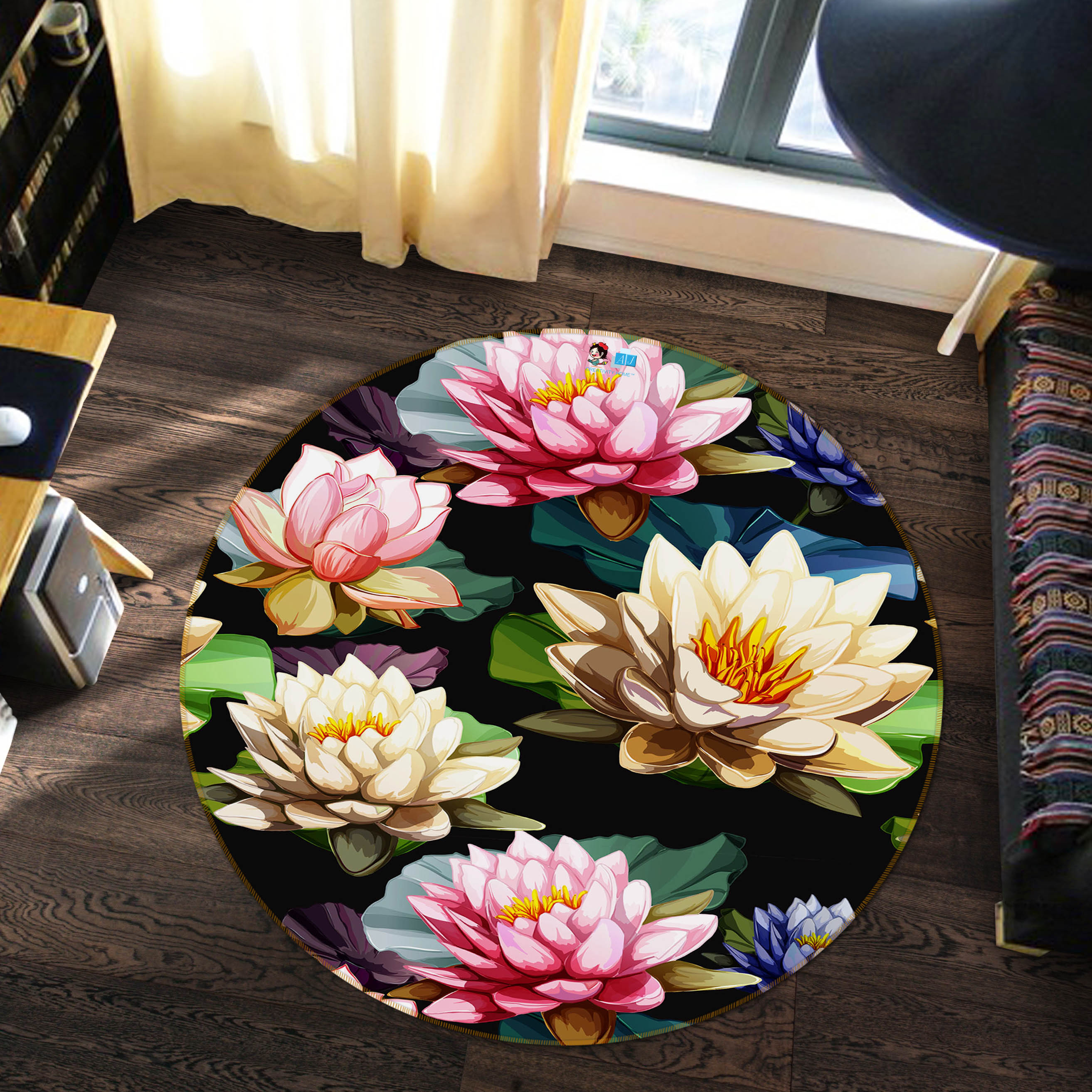 3D Lotus 69217 Round Non Slip Rug Mat