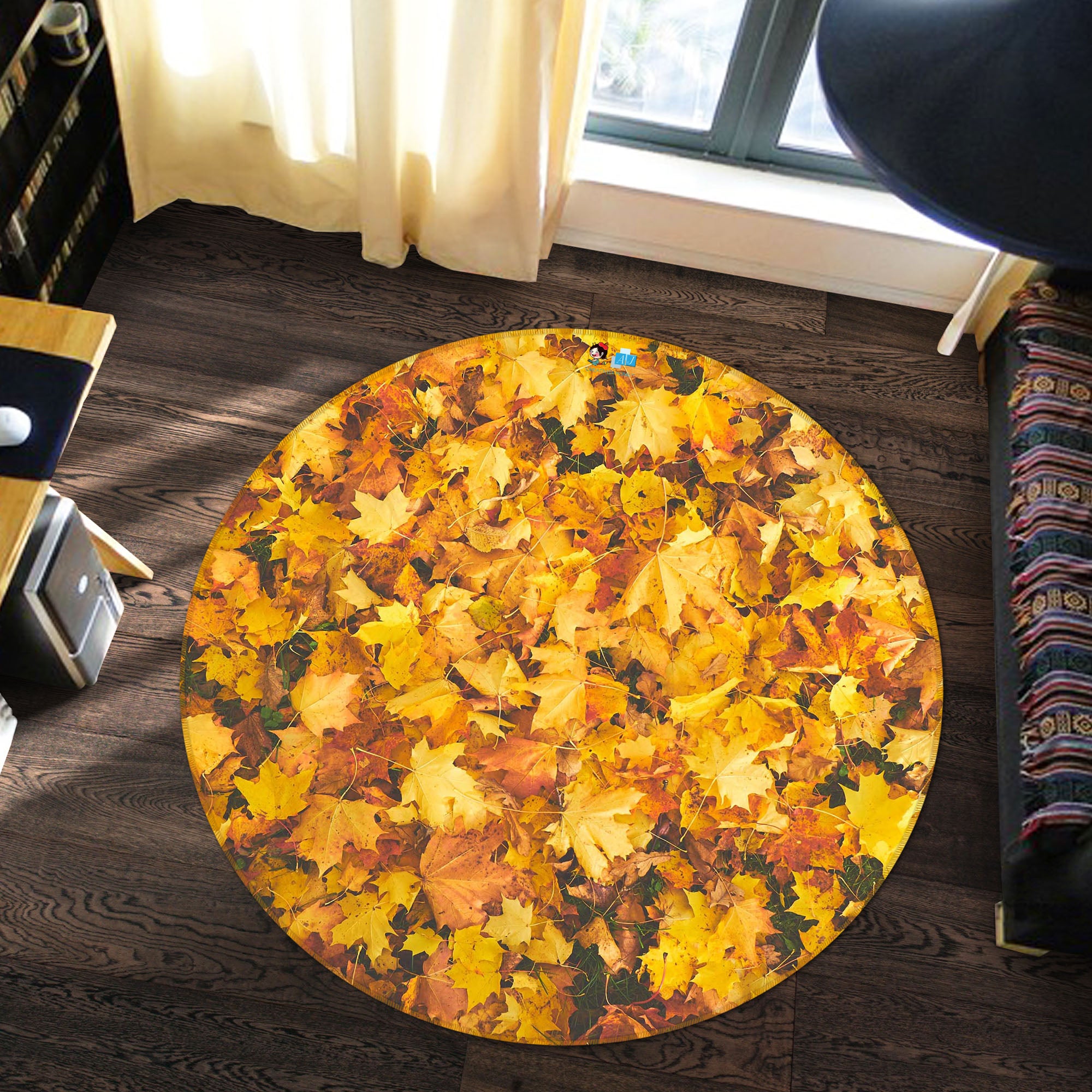 3D Fallen Leaves 64097 Round Non Slip Rug Mat
