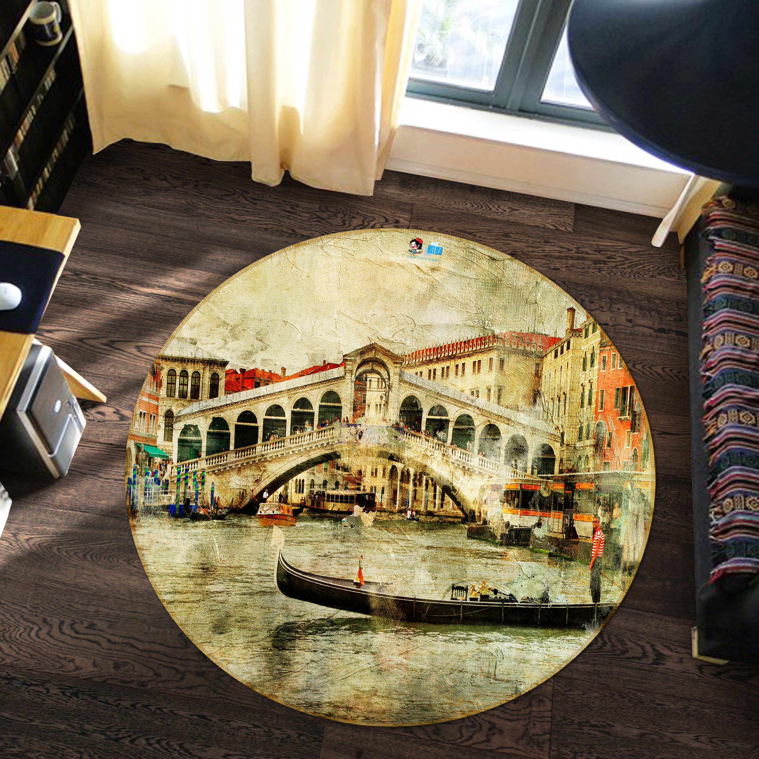 3D Small Town Ship 72159 Round Non Slip Rug Mat