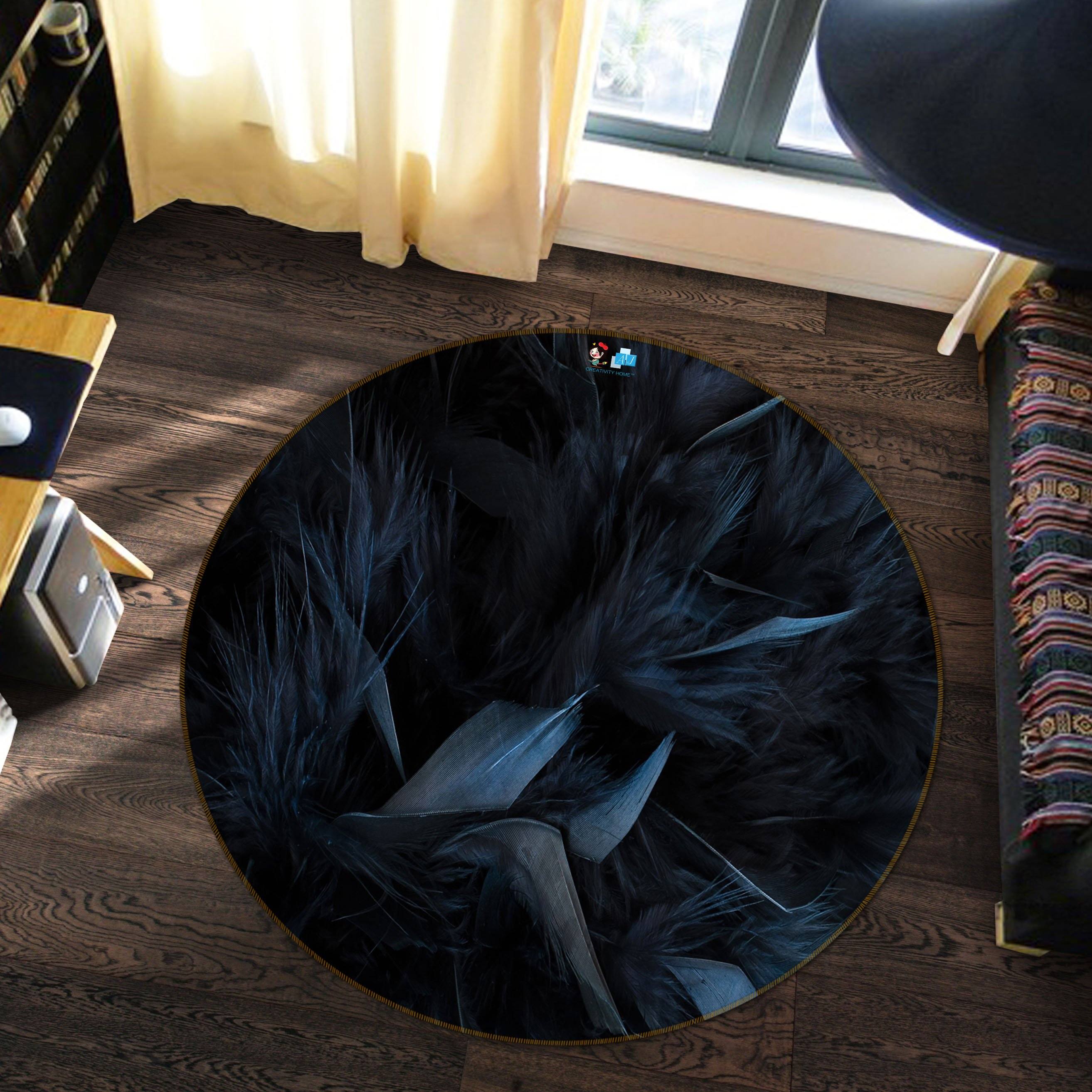 3D Dark Blue Feather 91 Round Non Slip Rug Mat Mat AJ Creativity Home