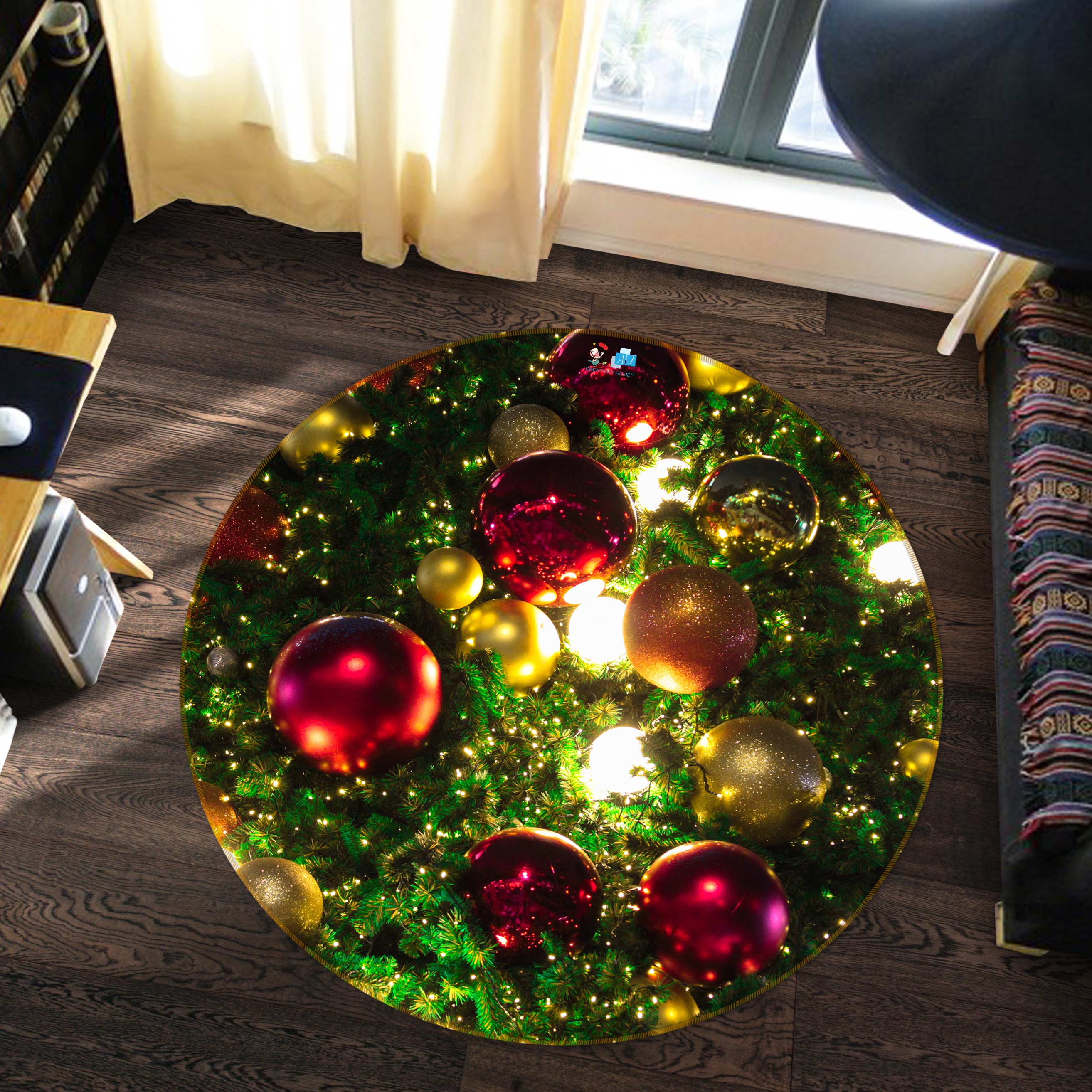 3D Red Ball 54060 Christmas Round Non Slip Rug Mat Xmas