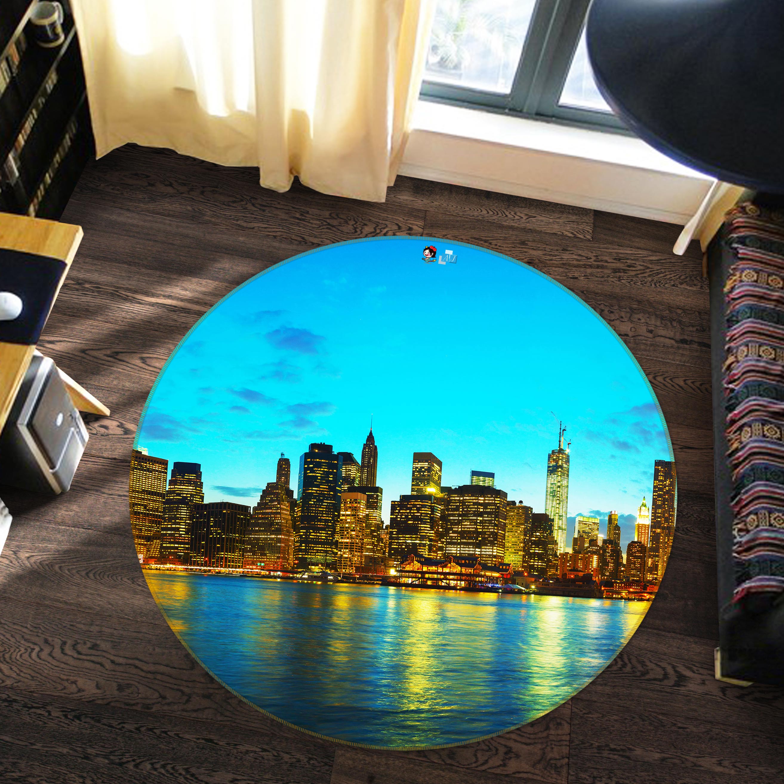 3D City Building 80212 Round Non Slip Rug Mat