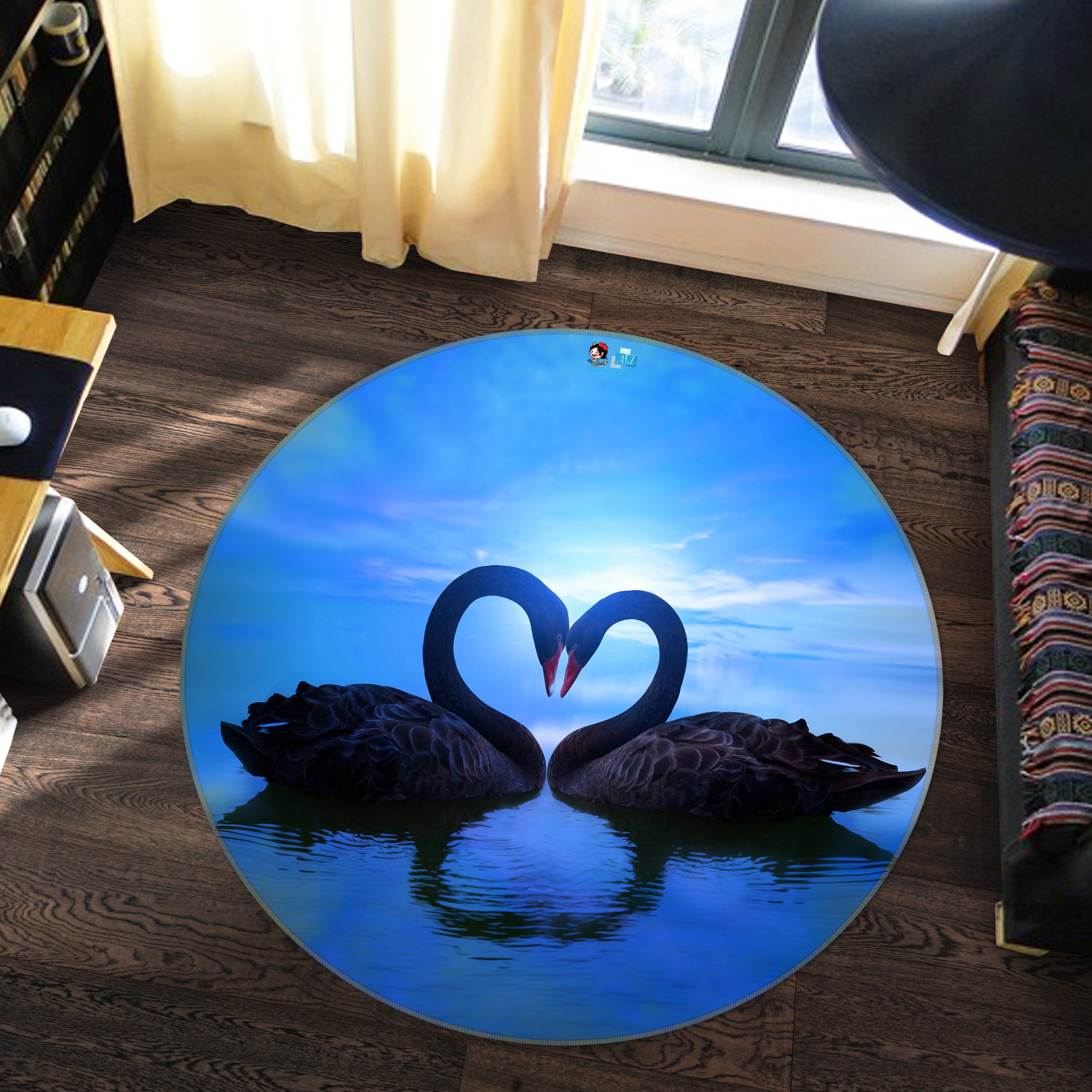 3D Black Swan 80224 Round Non Slip Rug Mat