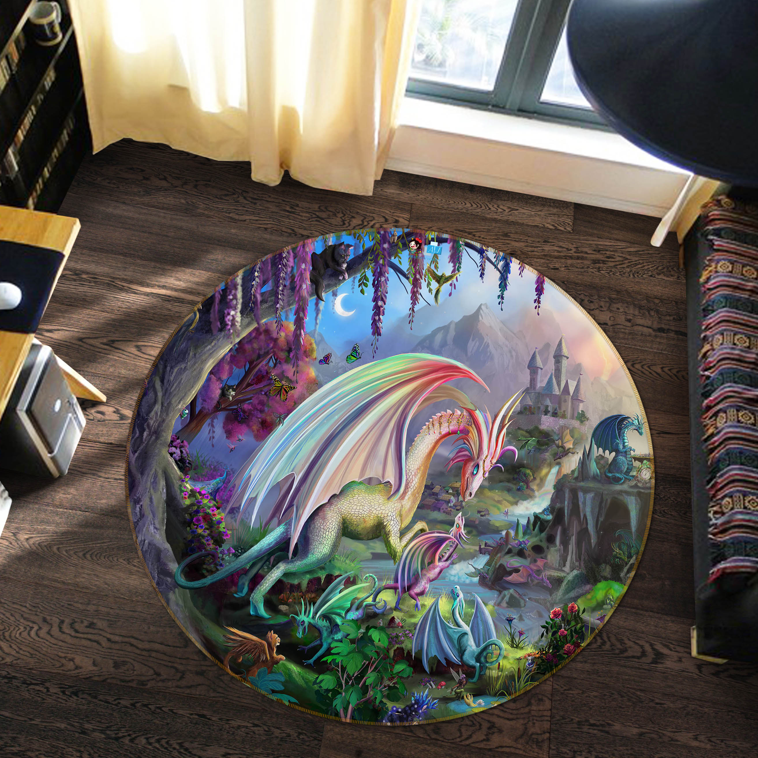 3D Dinosaur World 83160 Rose Catherine Khan Rug Round Non Slip Rug Mat