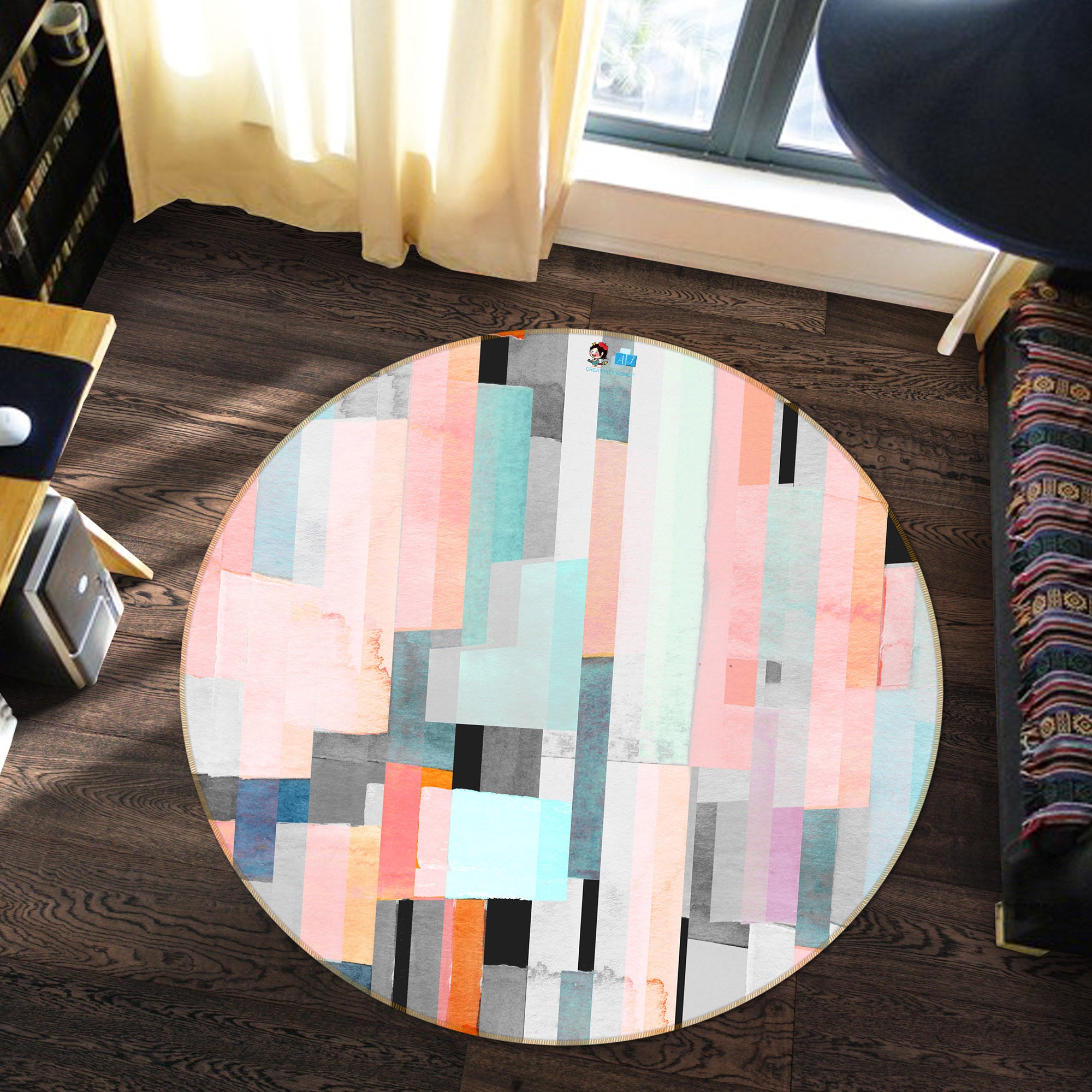 3D Color Square 64163 Round Non Slip Rug Mat