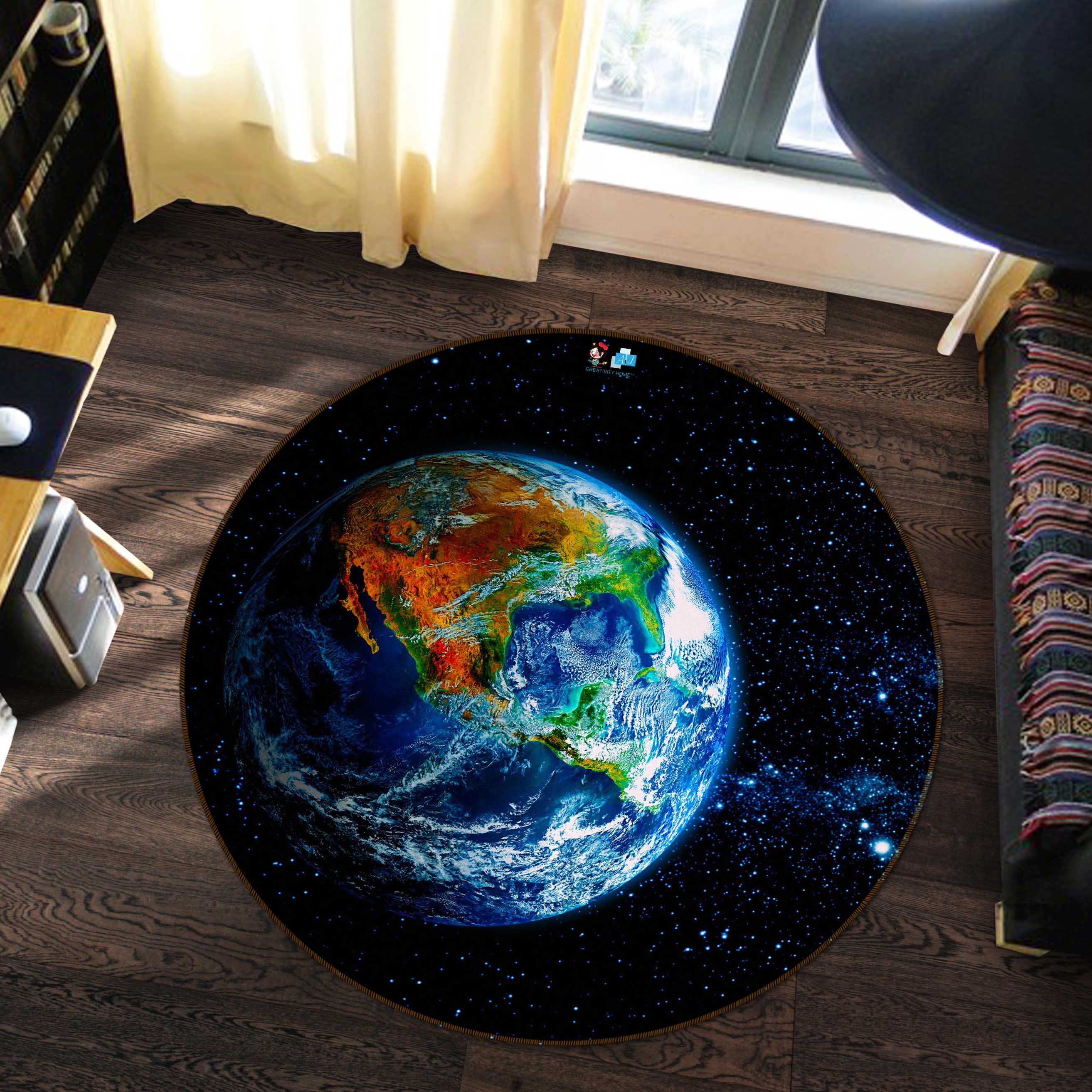 3D Earth 81054 Round Non Slip Rug Mat