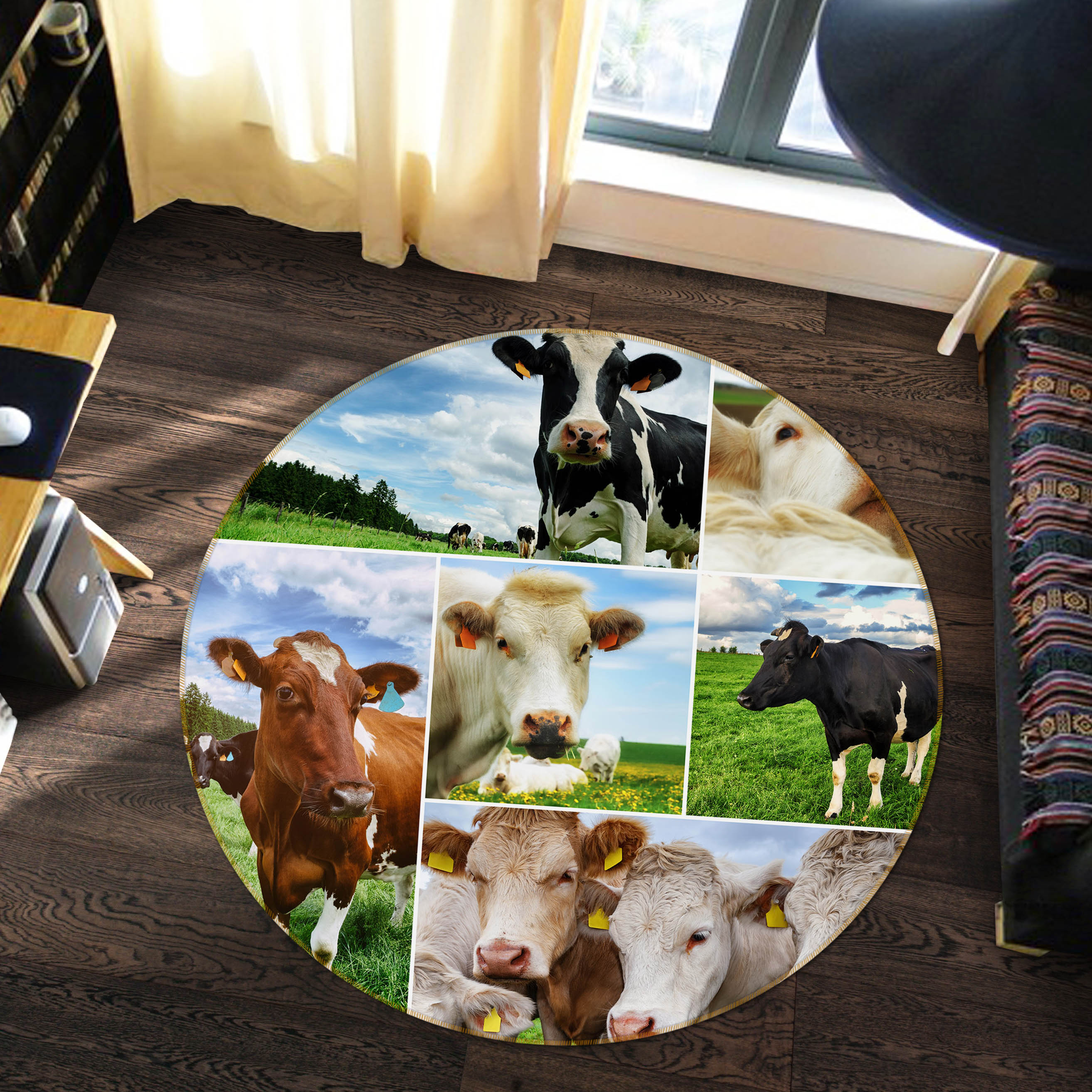 3D Cattle 37168 Animal Round Non Slip Rug Mat