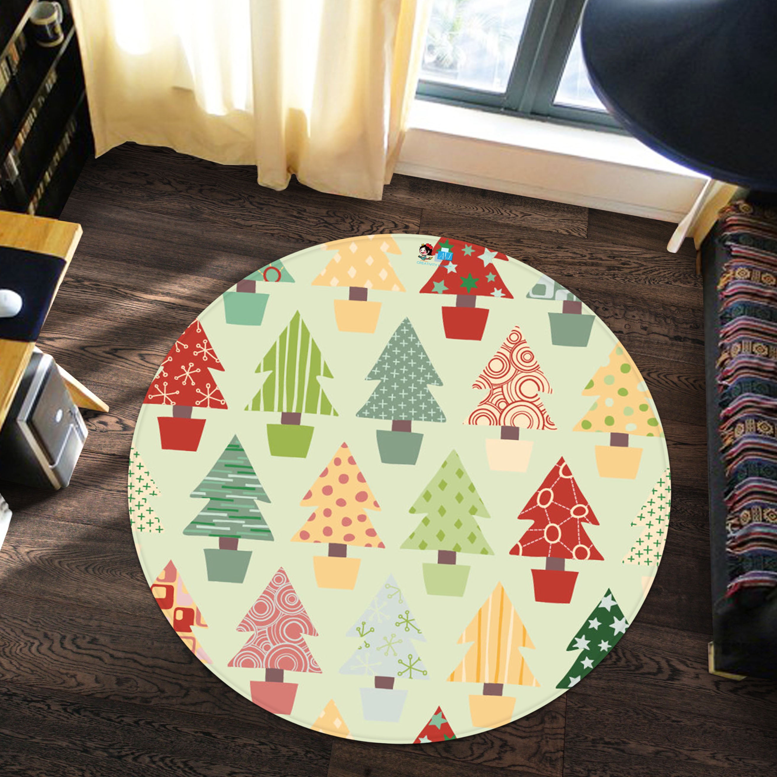 3D Color Tree 66019 Christmas Round Non Slip Rug Mat Xmas