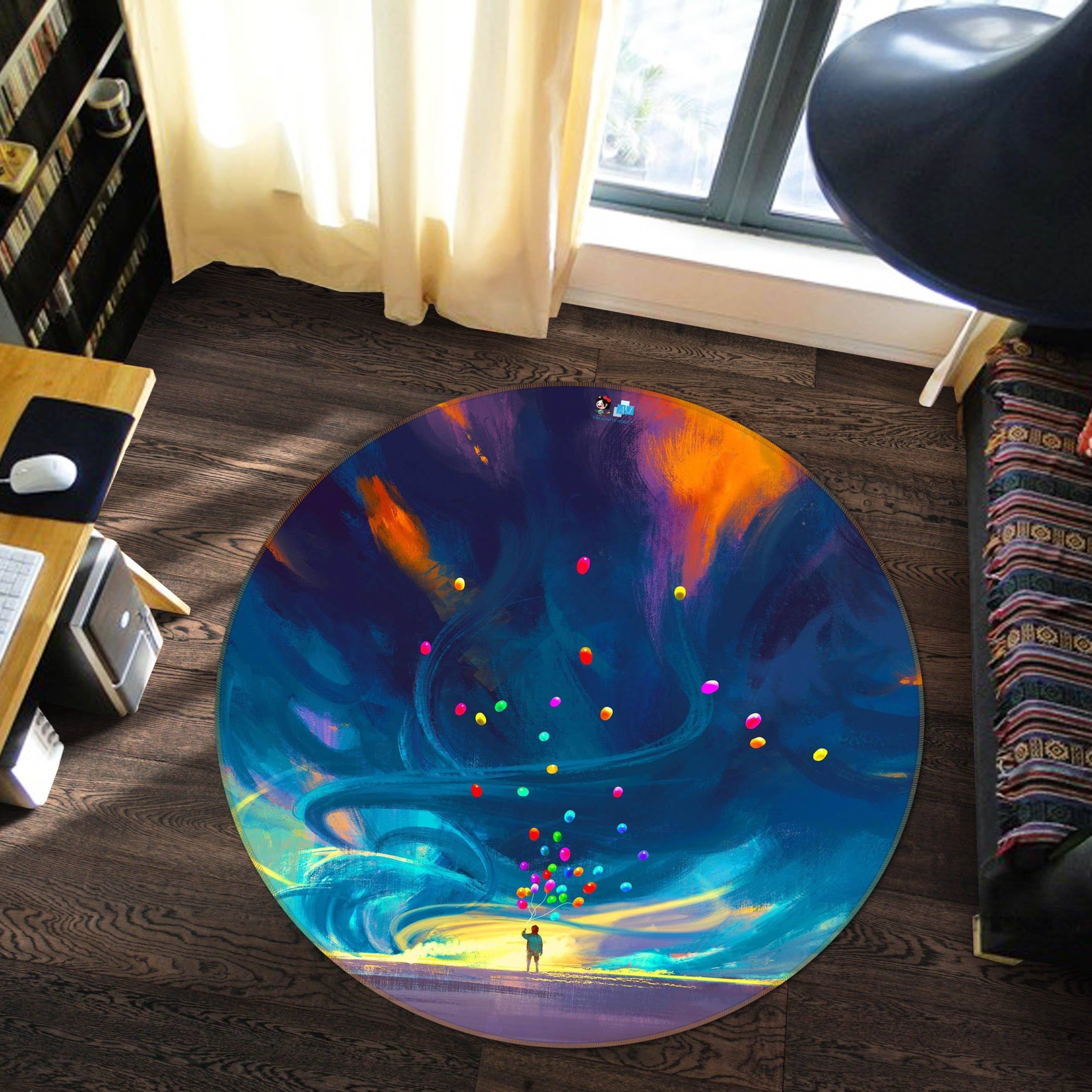 3D Flying Balloons 75 Round Non Slip Rug Mat Mat AJ Creativity Home