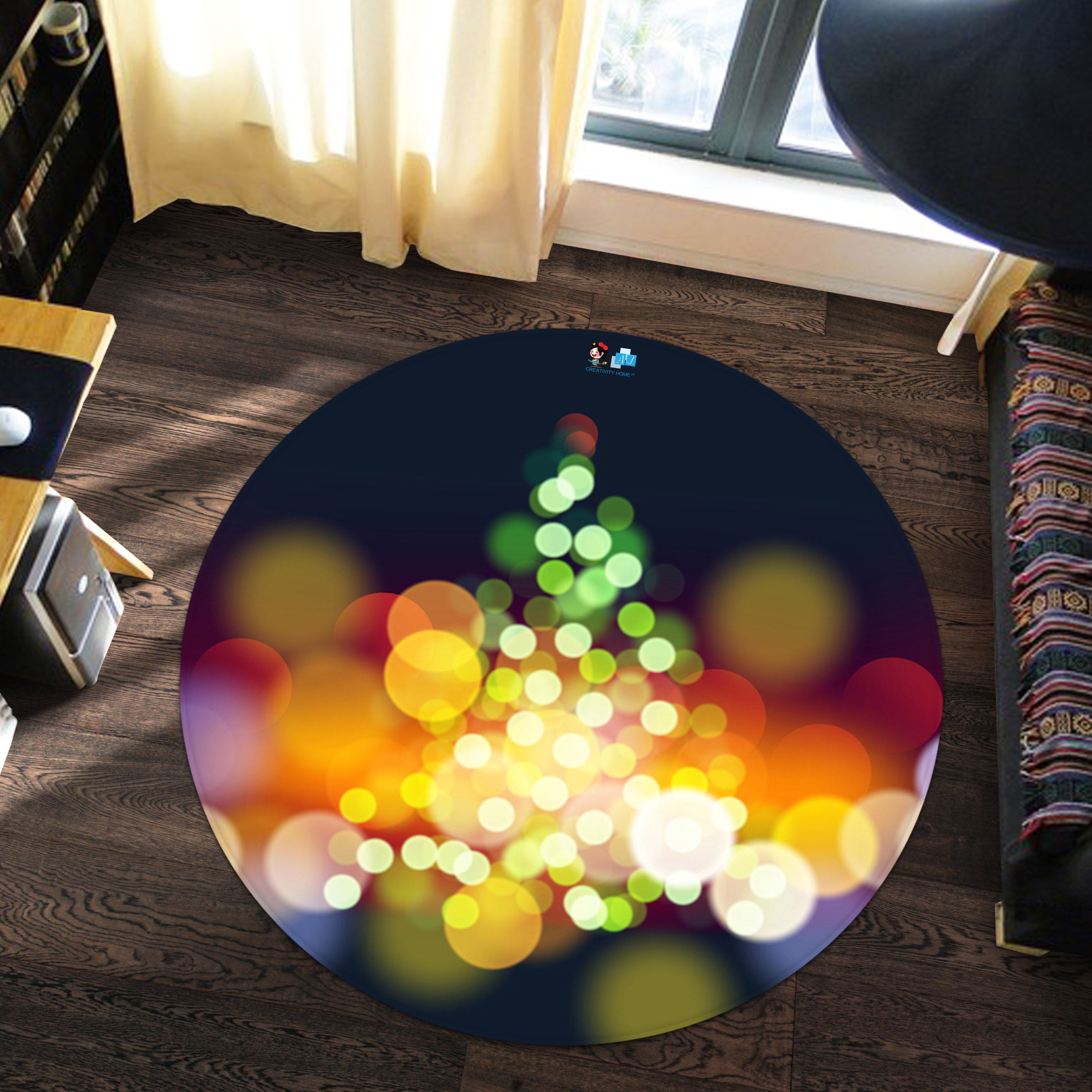 3D Aperture Tree 66013 Christmas Round Non Slip Rug Mat Xmas