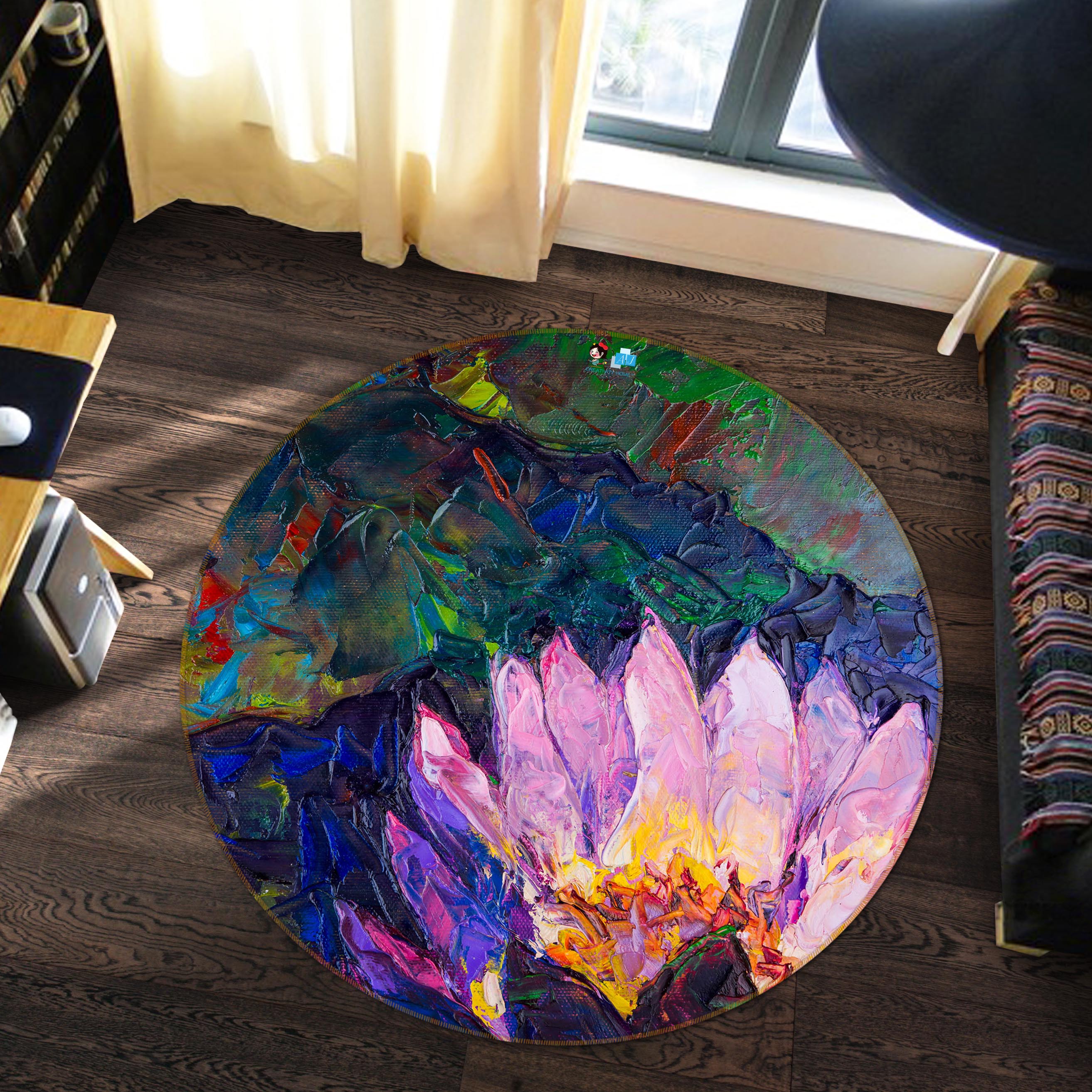 3D Purple Flowers 71260 Round Non Slip Rug Mat
