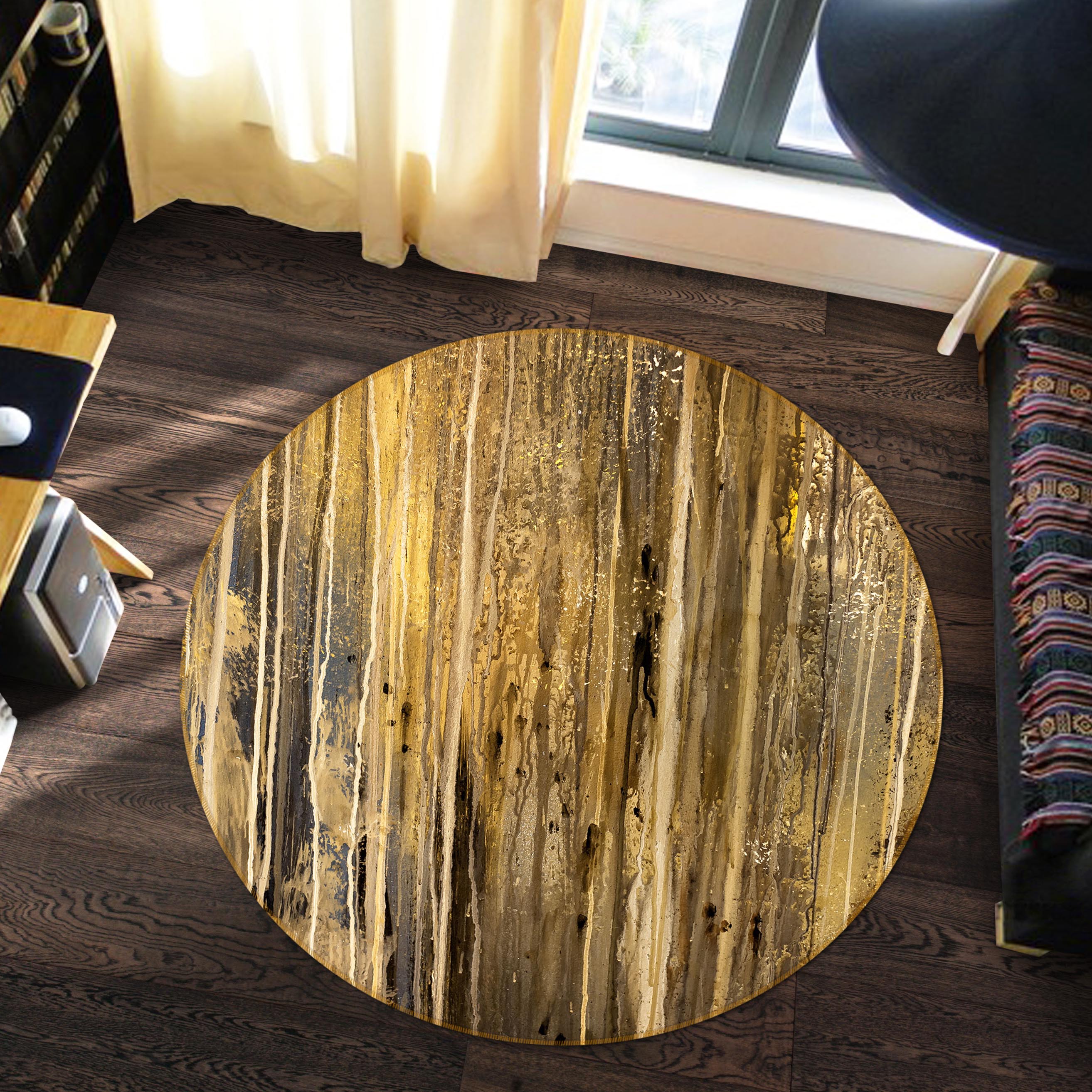 3D Wood Grain 71242 Round Non Slip Rug Mat