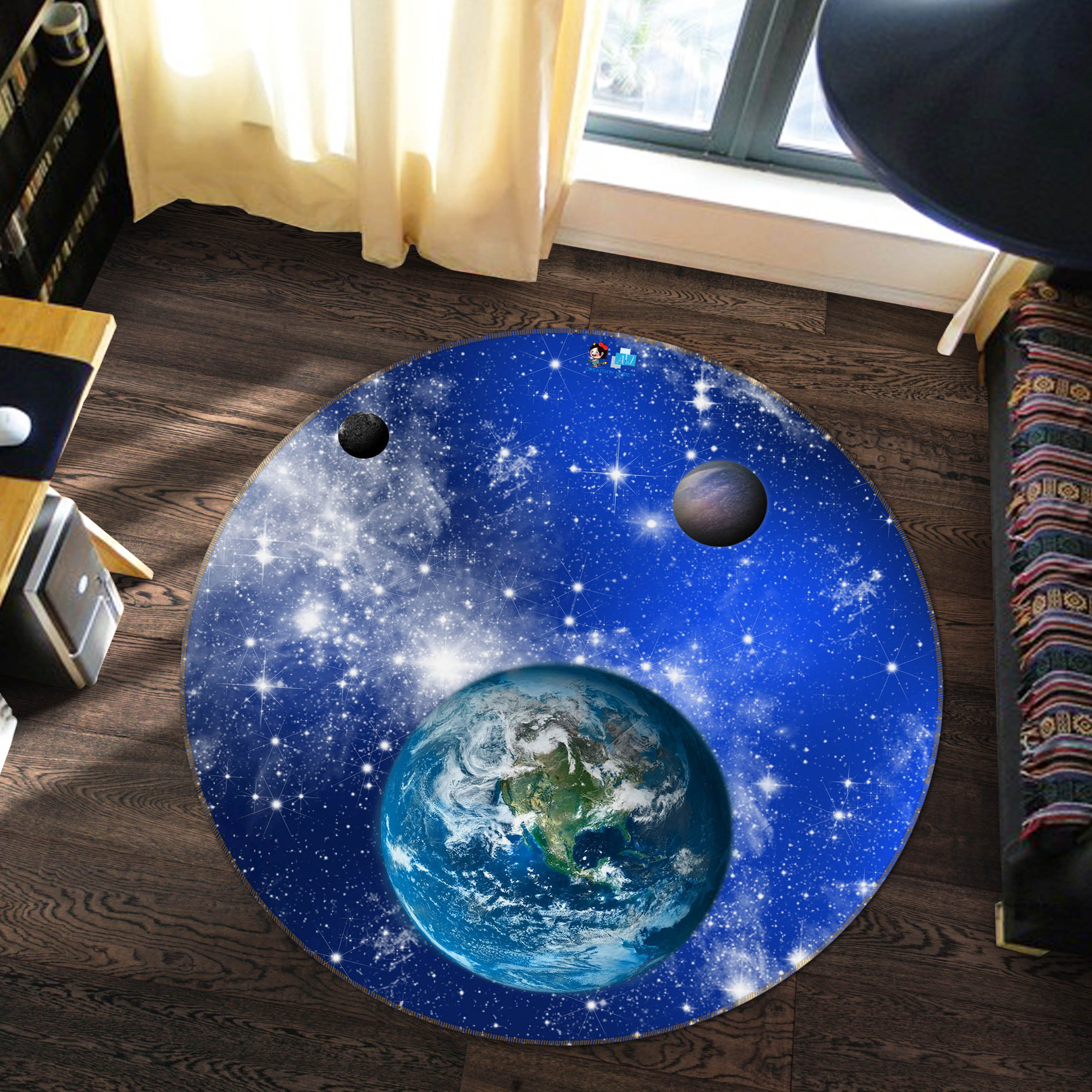 3D Starry Planet 74085 Round Non Slip Rug Mat