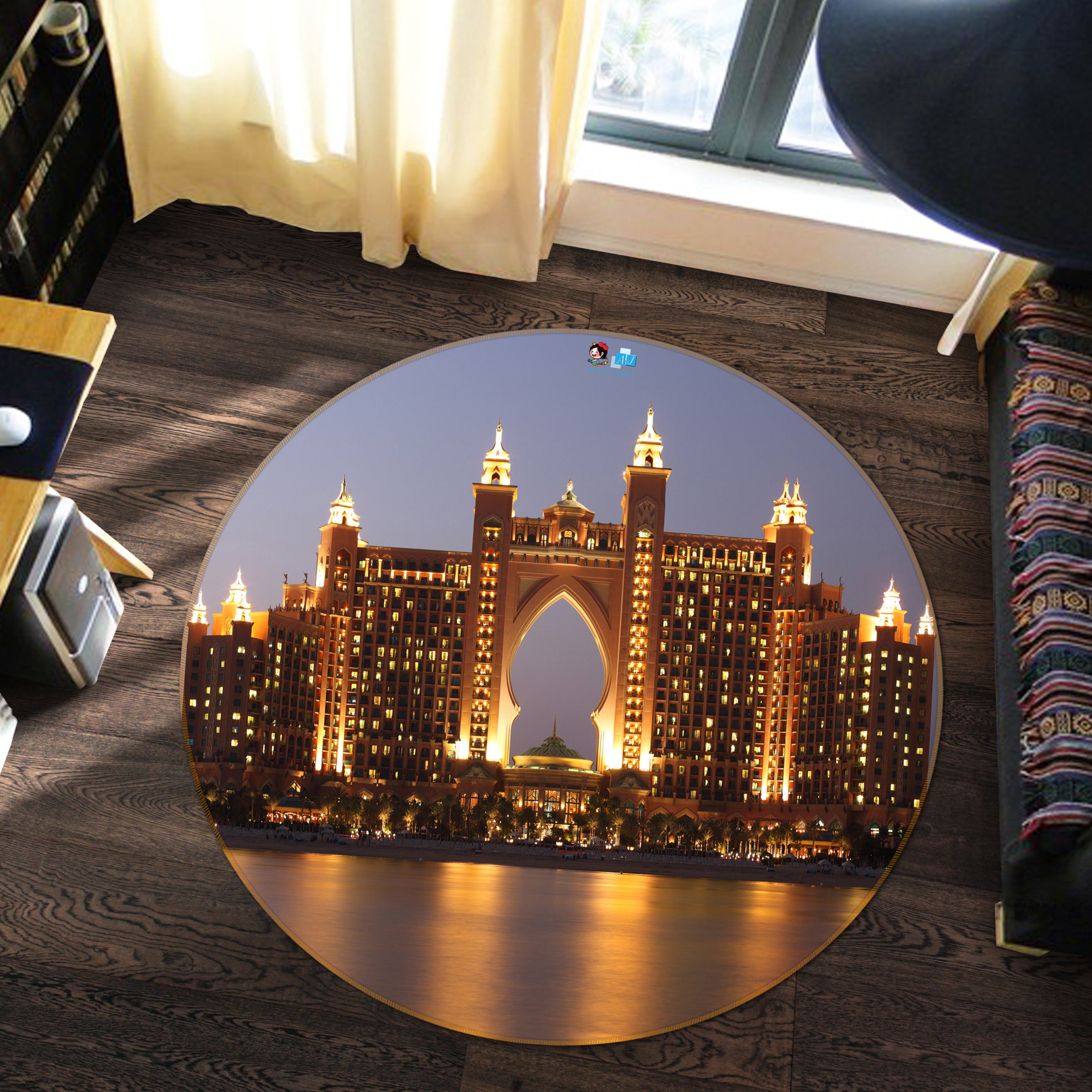 3D City Night View 72208 Round Non Slip Rug Mat