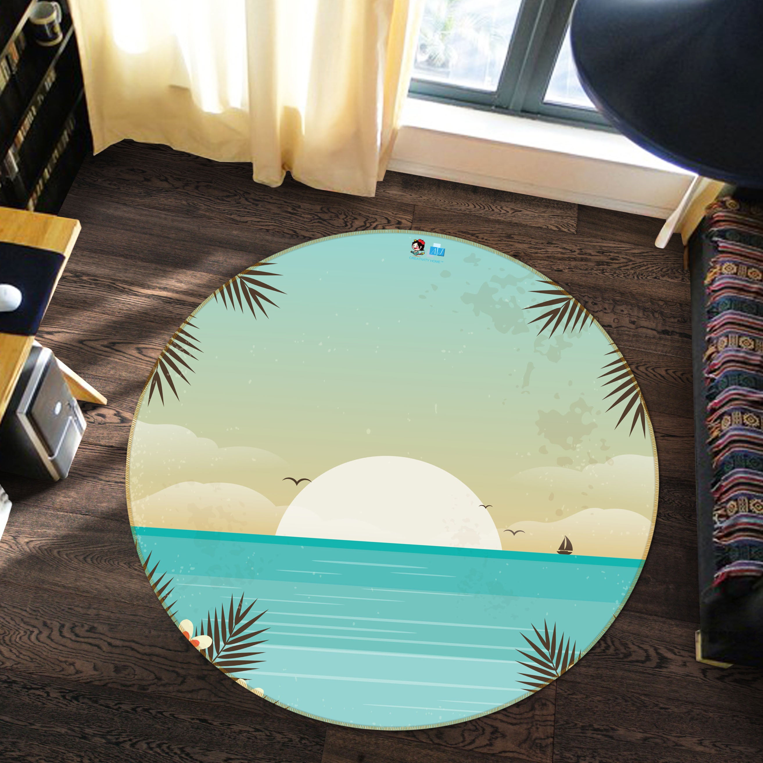 3D Sea Surface Sun 64082 Round Non Slip Rug Mat