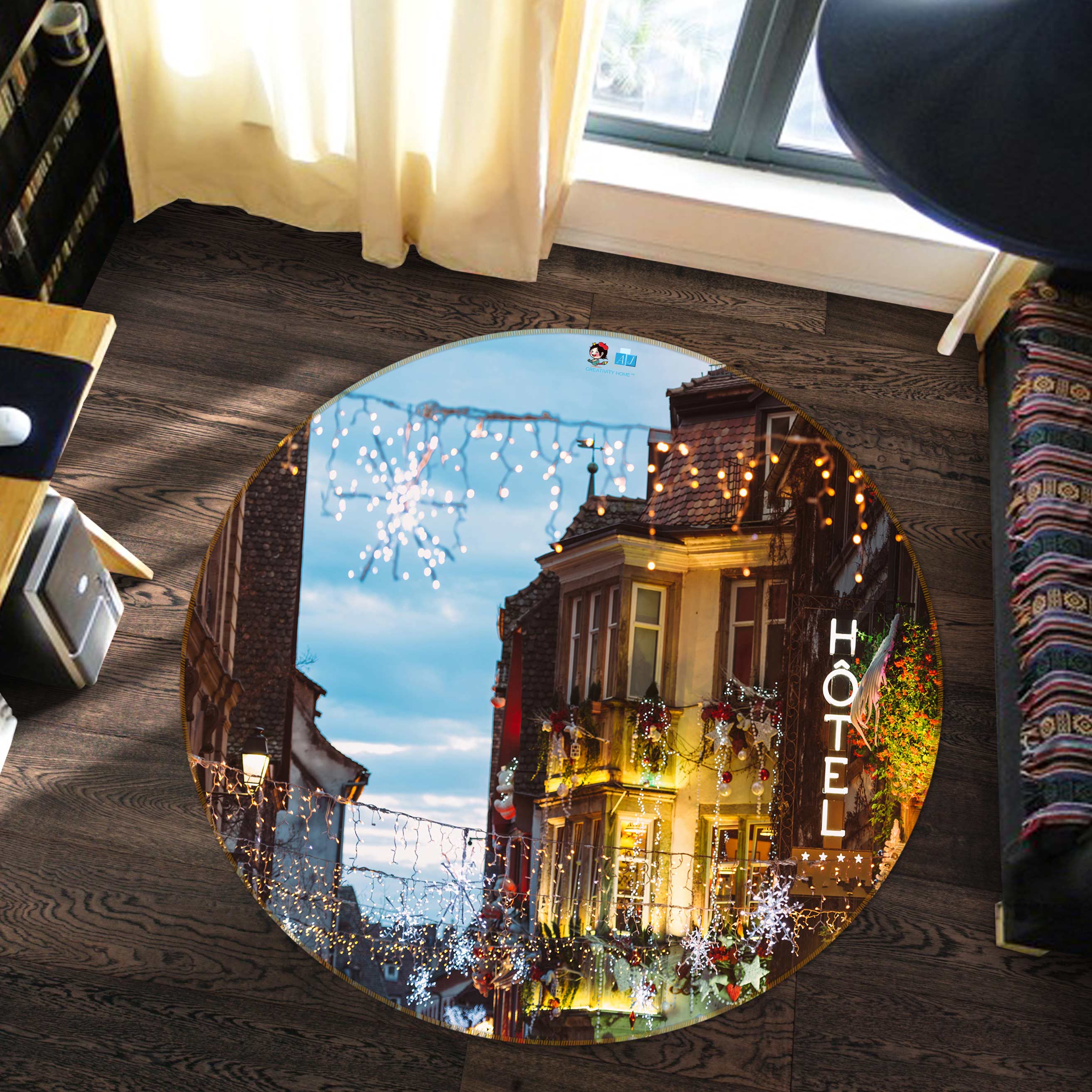 3D House 54035 Christmas Round Non Slip Rug Mat Xmas