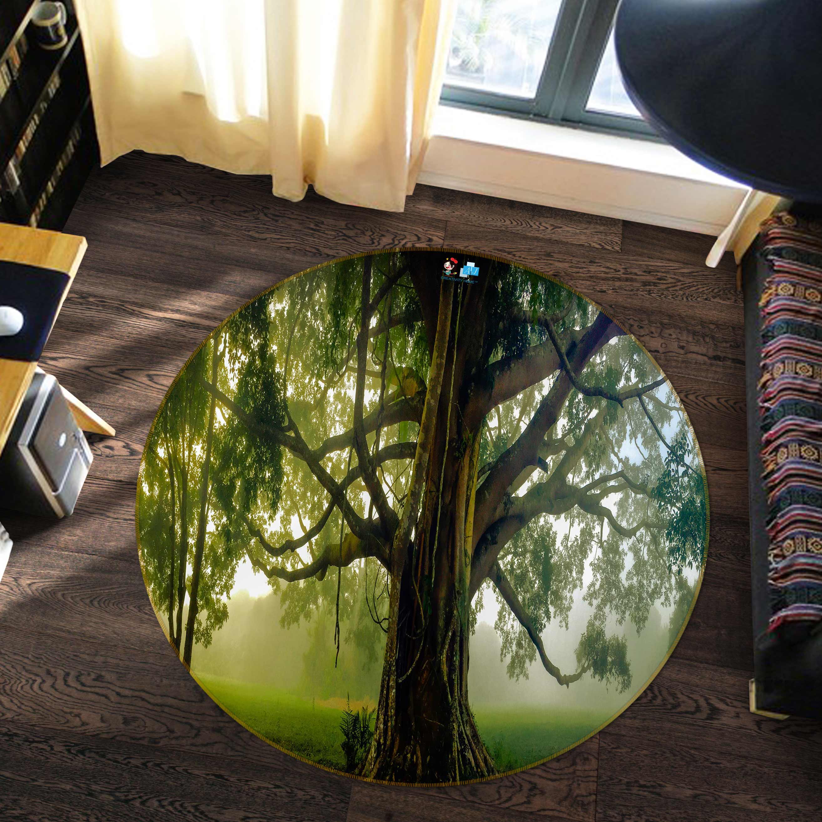 3D Trees 72188 Round Non Slip Rug Mat