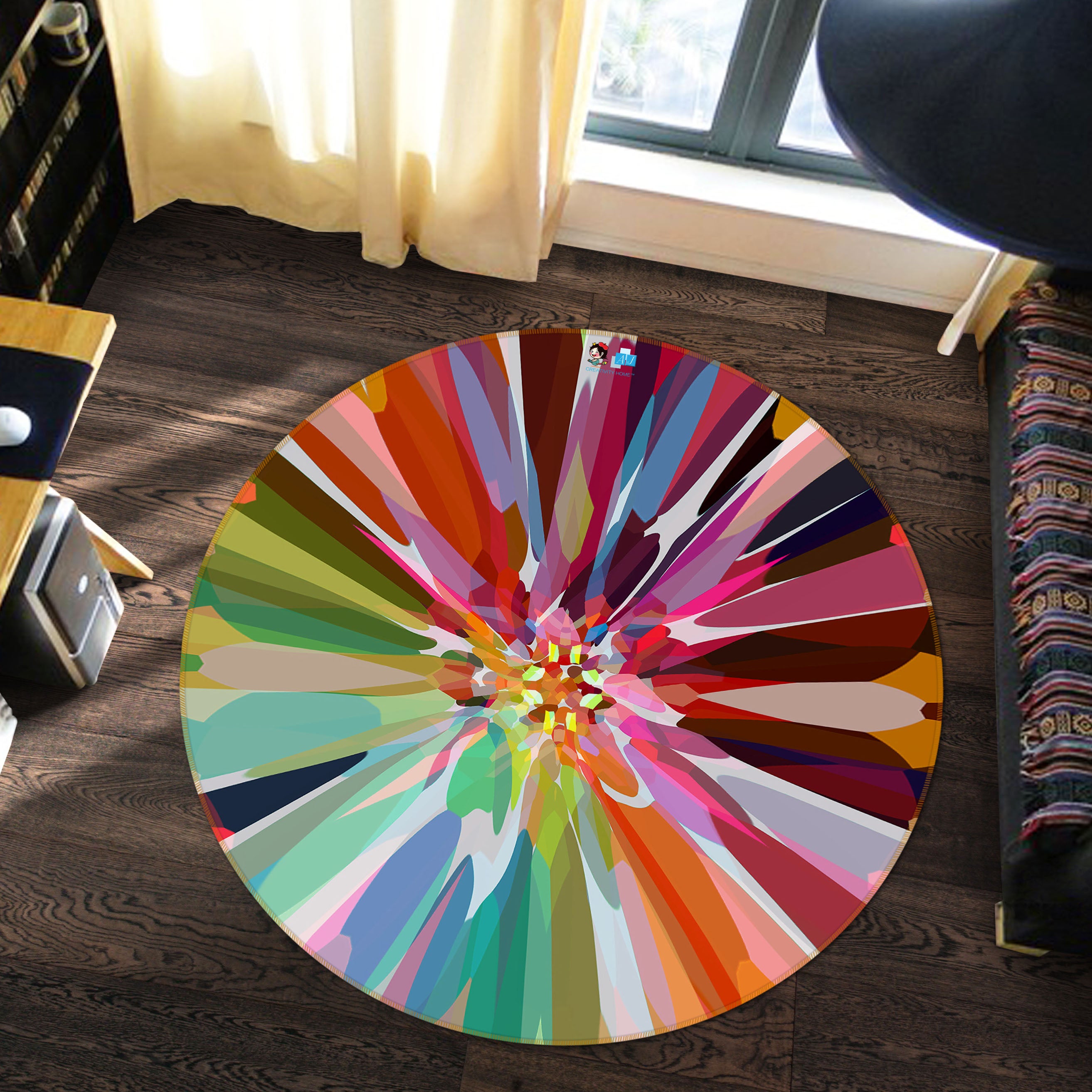 3D Color Flower Core 191105 Shandra Smith Rug Round Non Slip Rug Mat