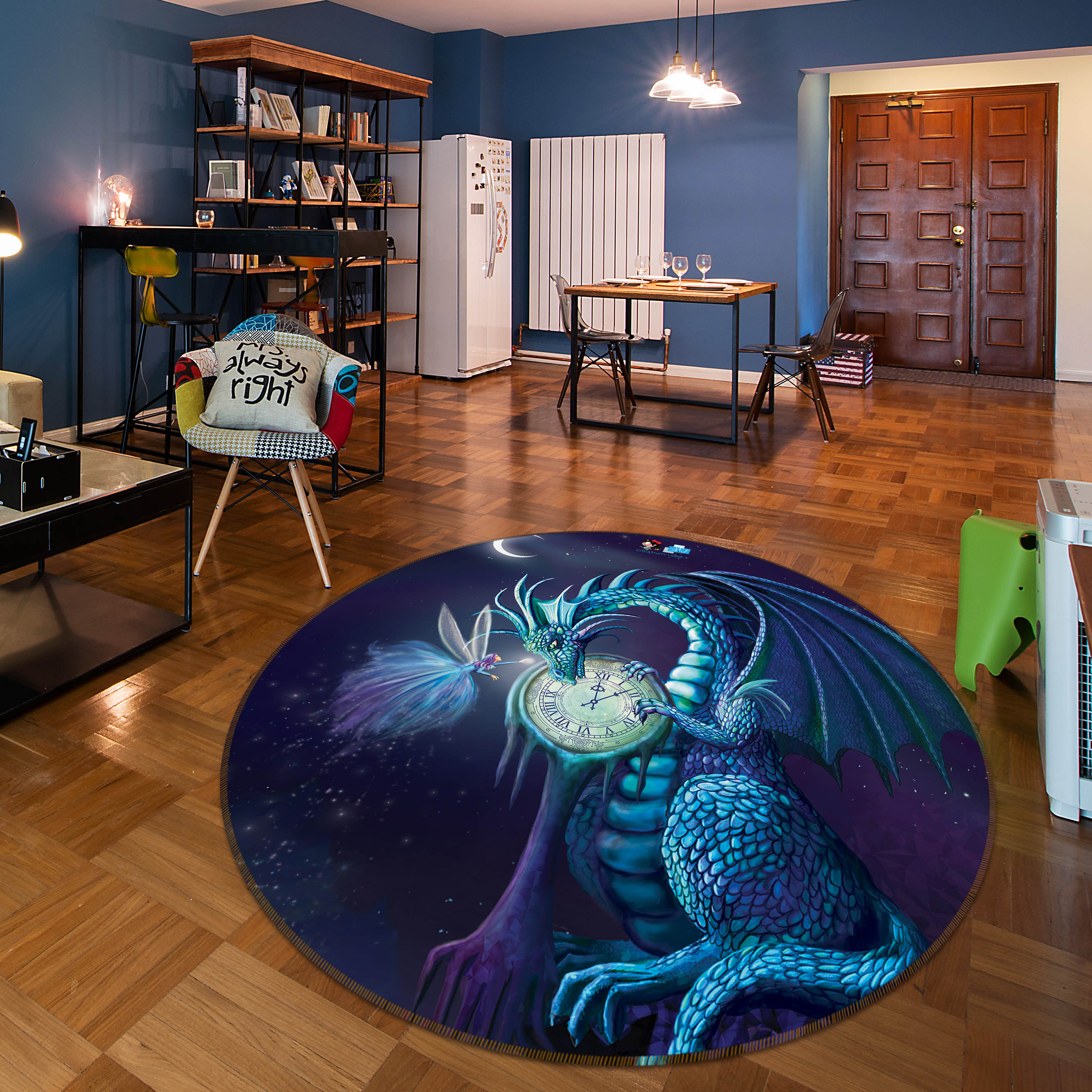 3D Moon Clock Dinosaur 83173 Rose Catherine Khan Rug Round Non Slip Rug Mat