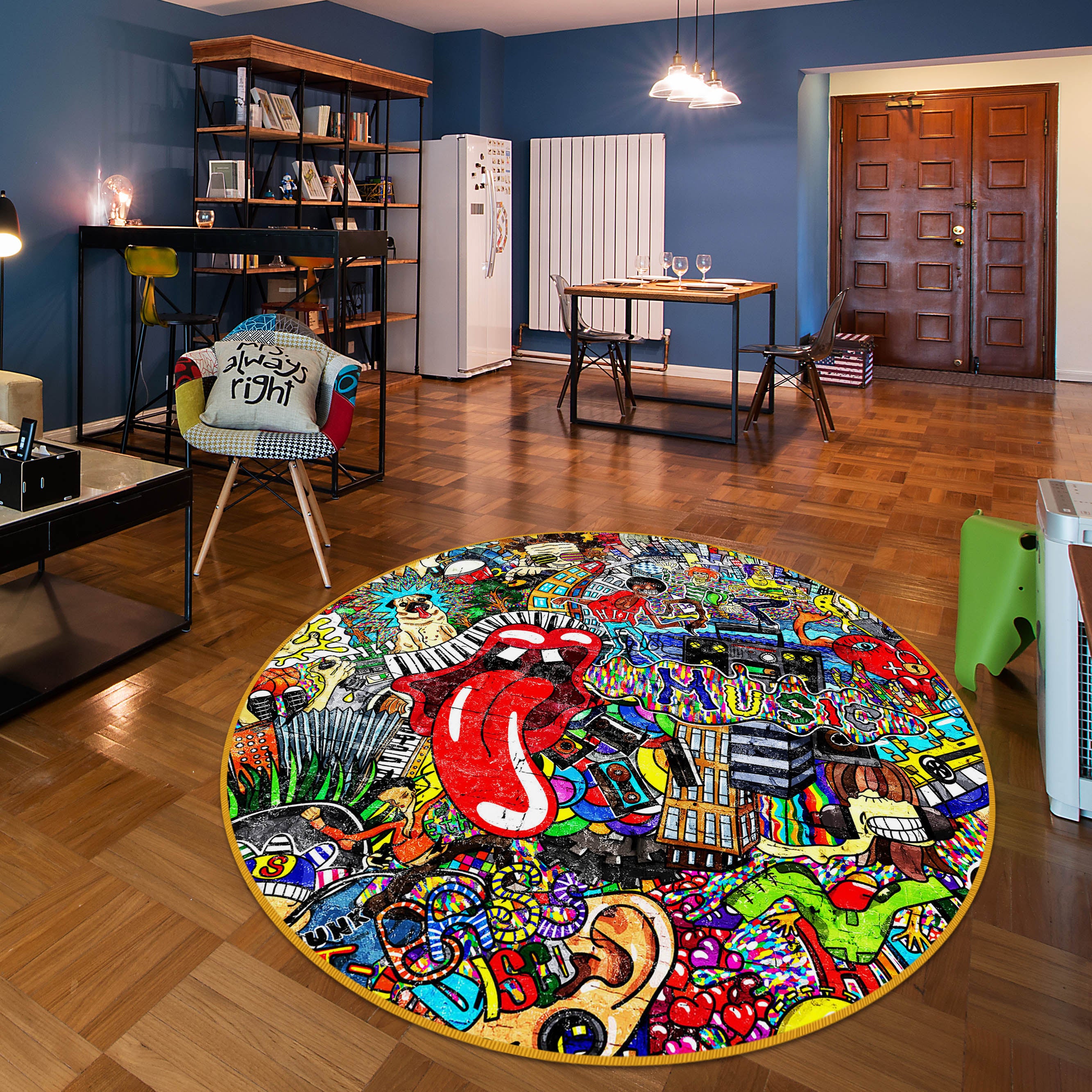 3D Pattern 37022 Round Non Slip Rug Mat