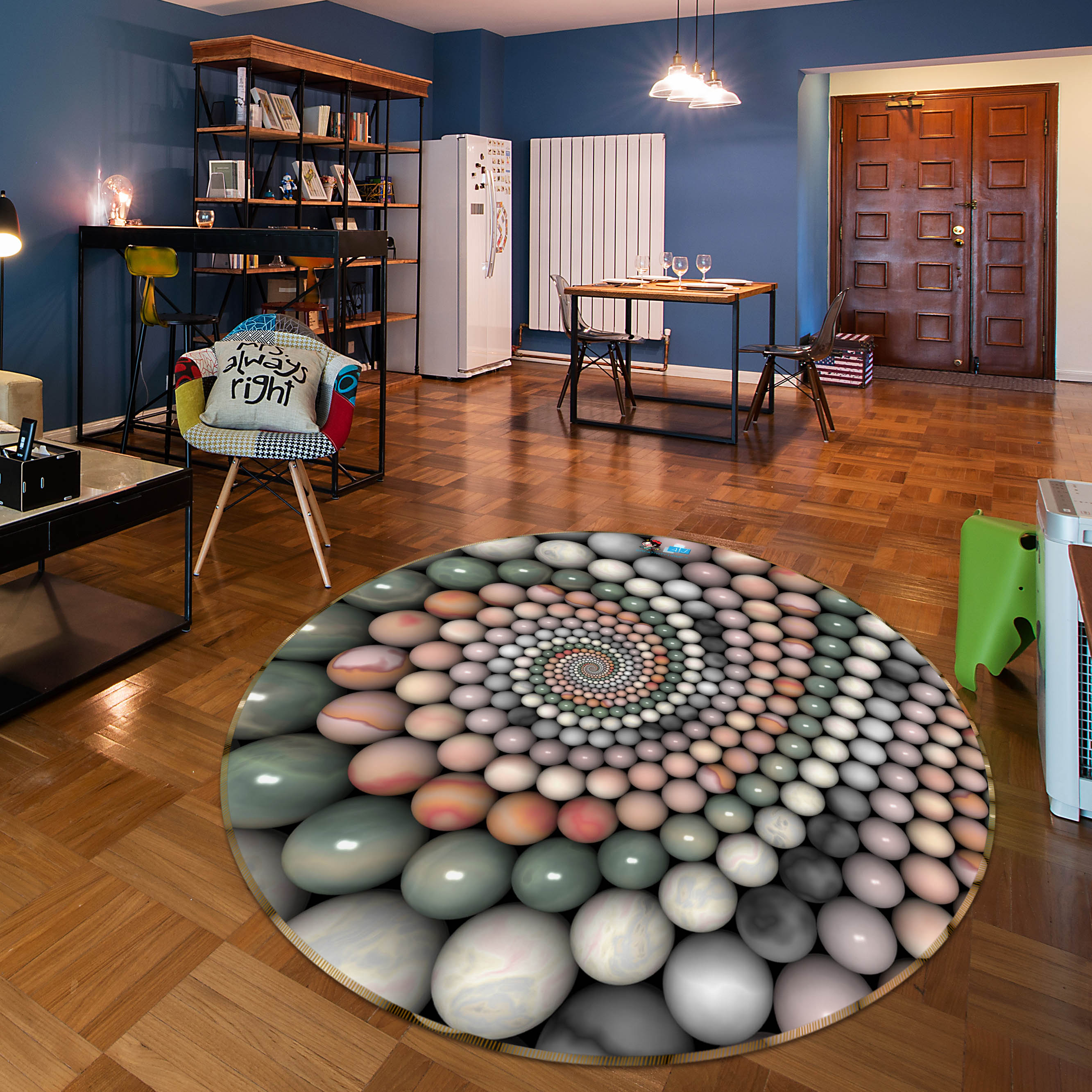 3D Circle Ball Pattern 74059 Round Non Slip Rug Mat