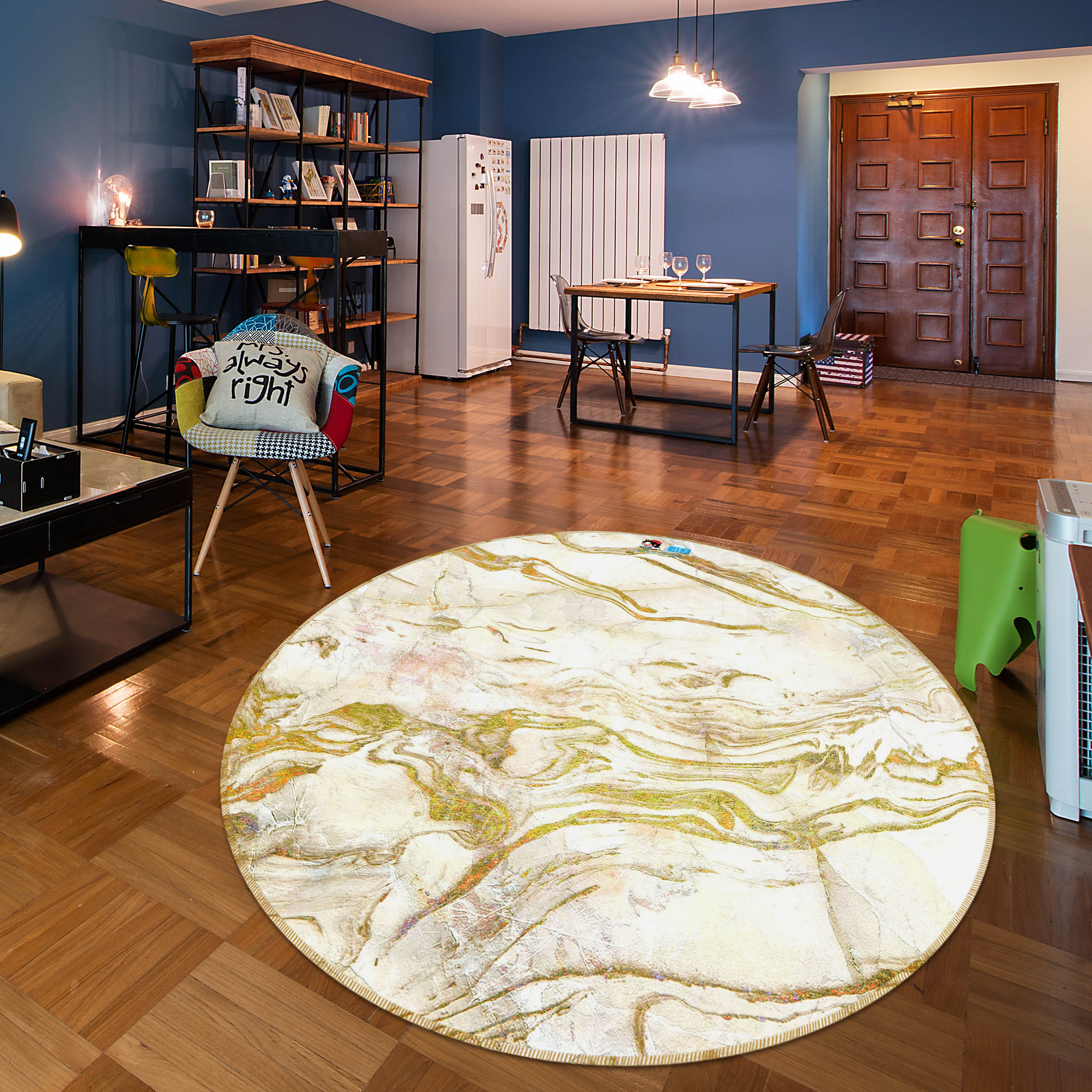 3D Golden Marbling 71166 Round Non Slip Rug Mat