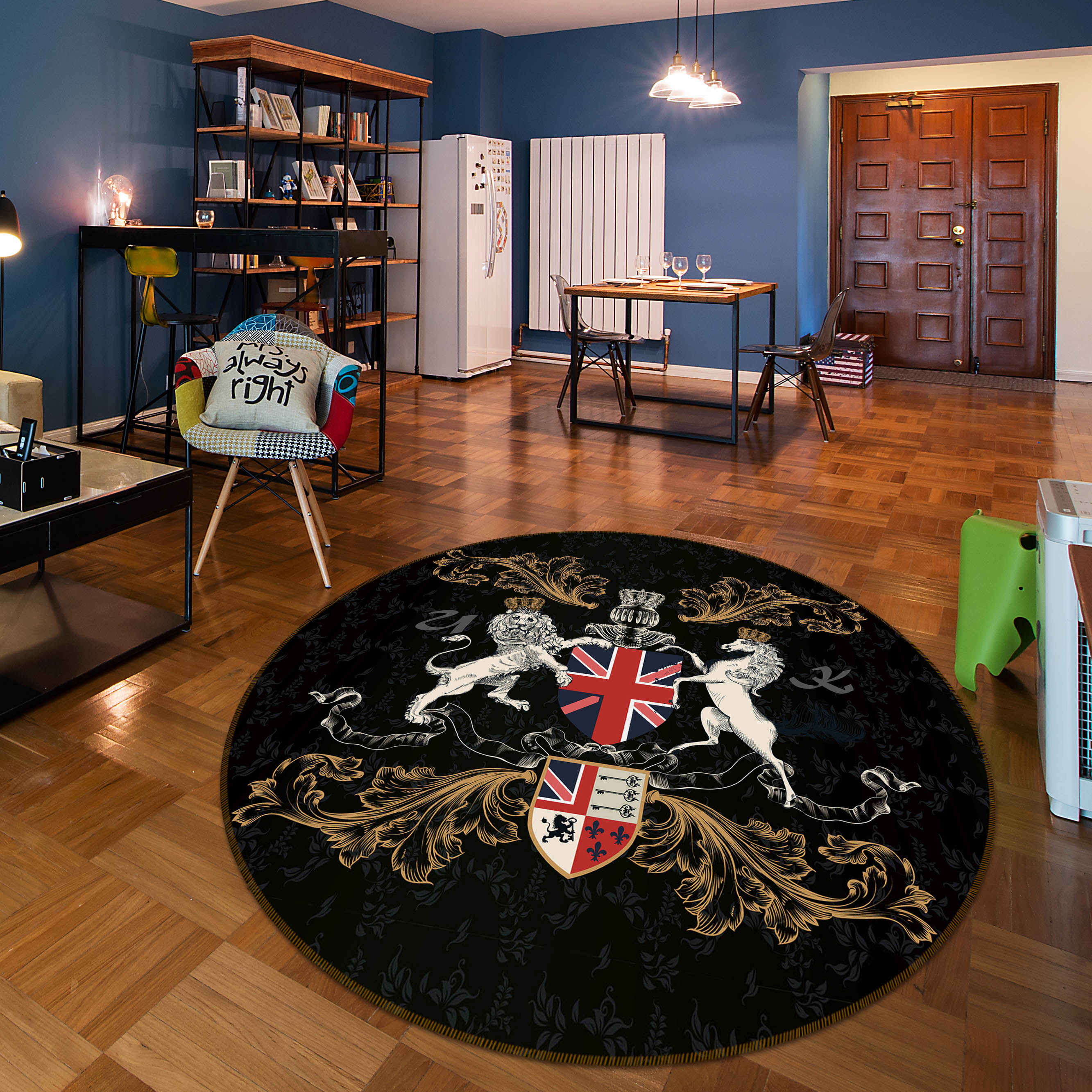 3D Lion Horse 29026 Round Non Slip Rug Mat