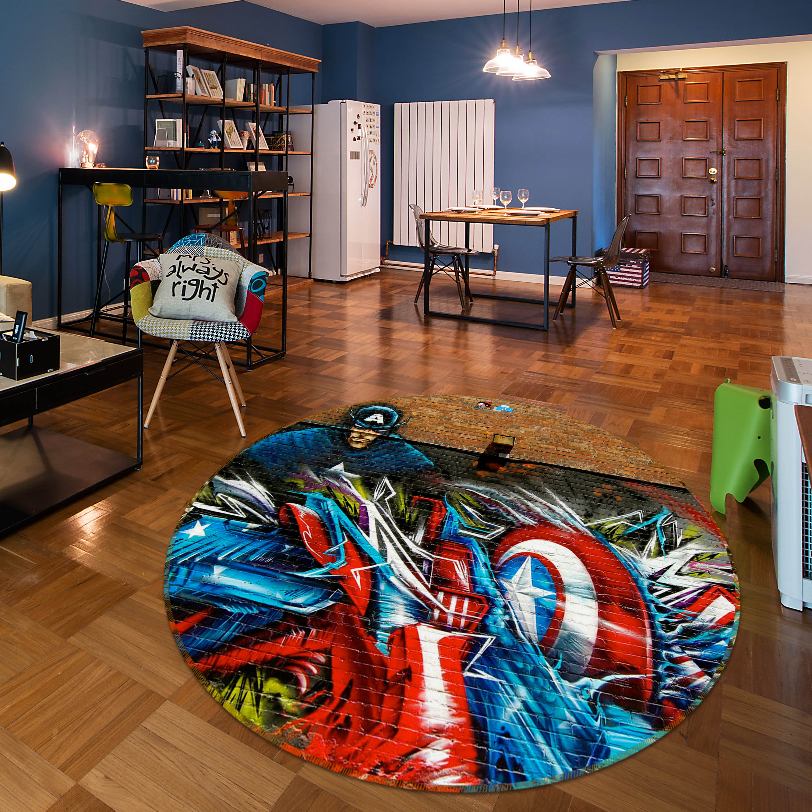 3D Batman Doodle 74025 Round Non Slip Rug Mat