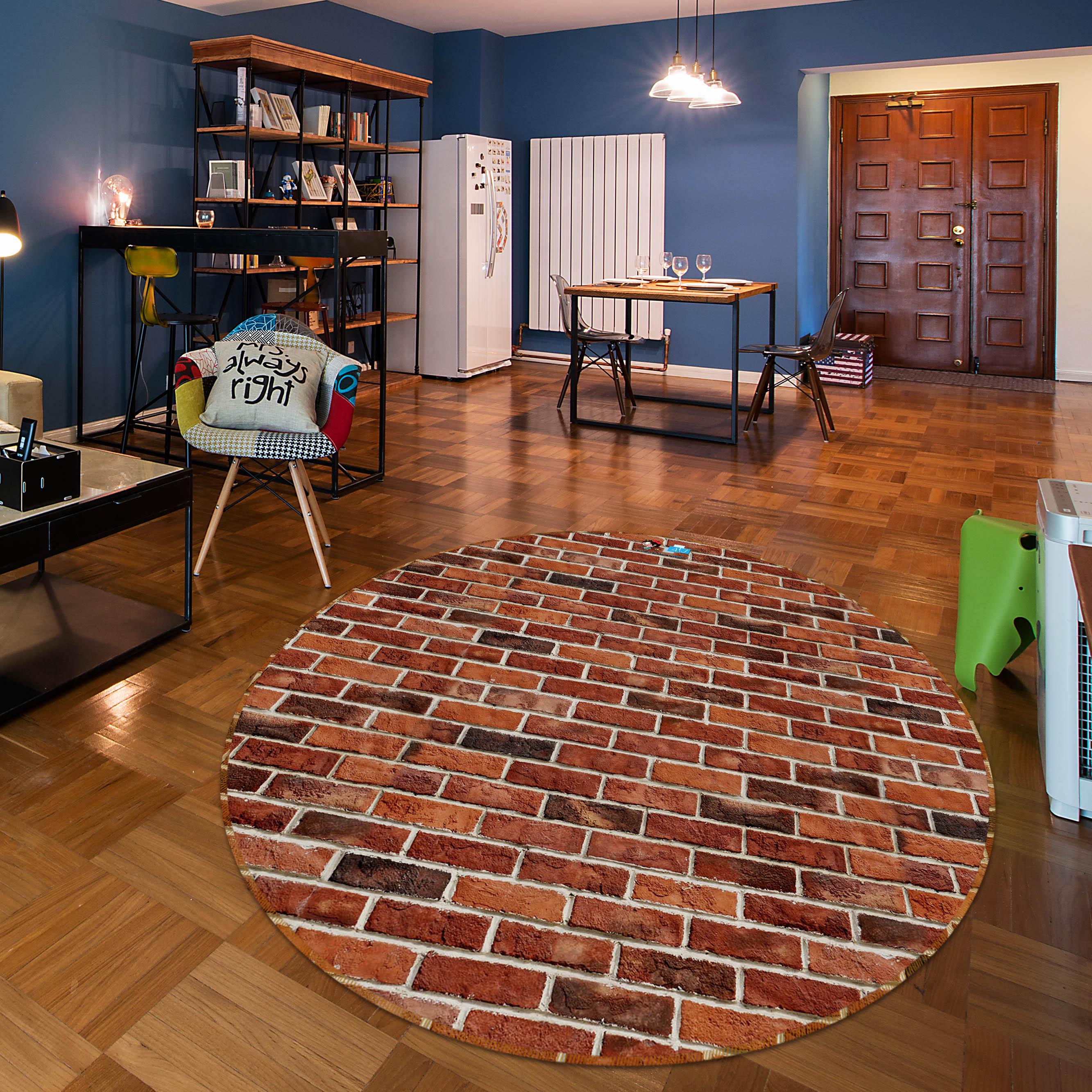 3D Red Brick Wall 73016 Round Non Slip Rug Mat