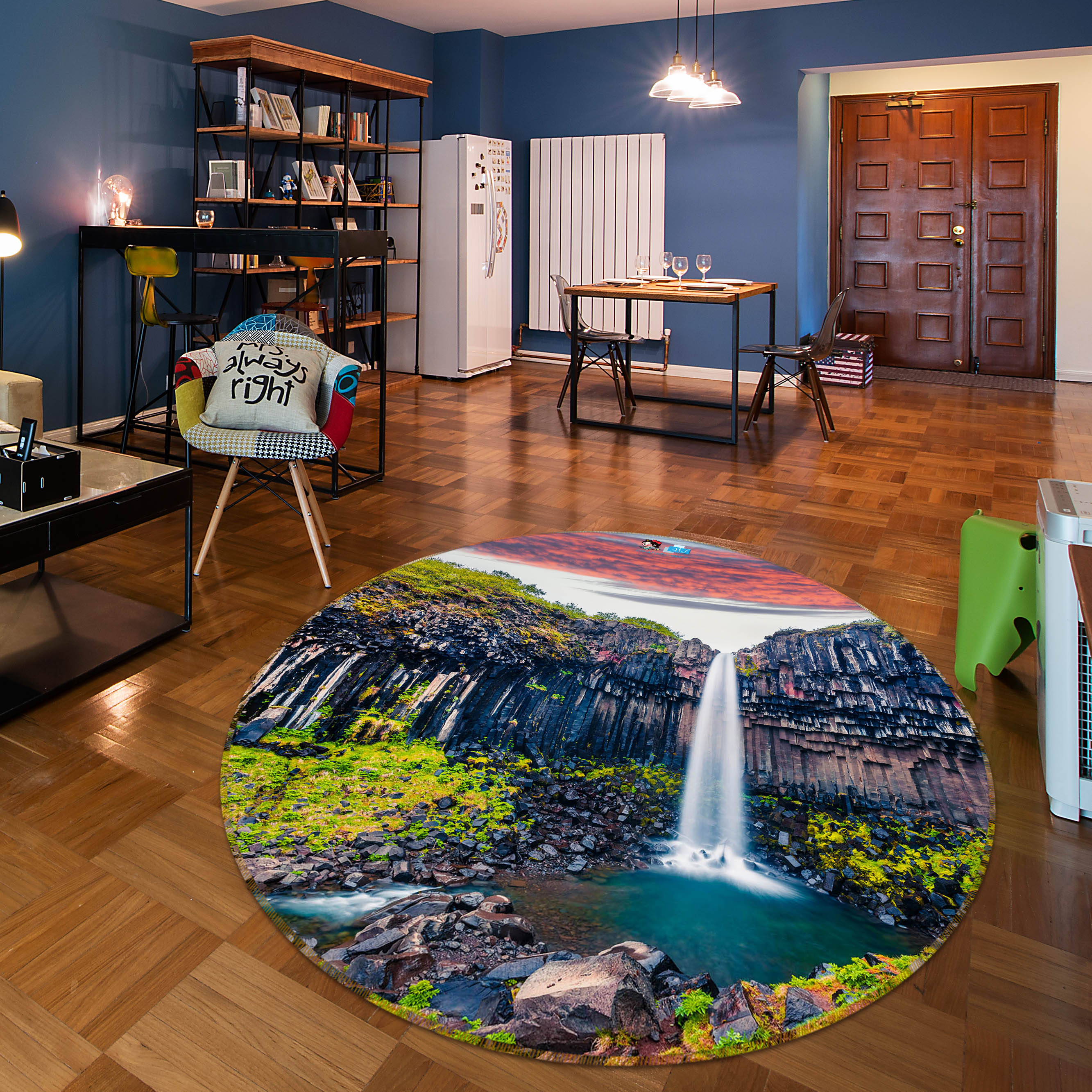 3D Mountain Waterfall 69092 Round Non Slip Rug Mat