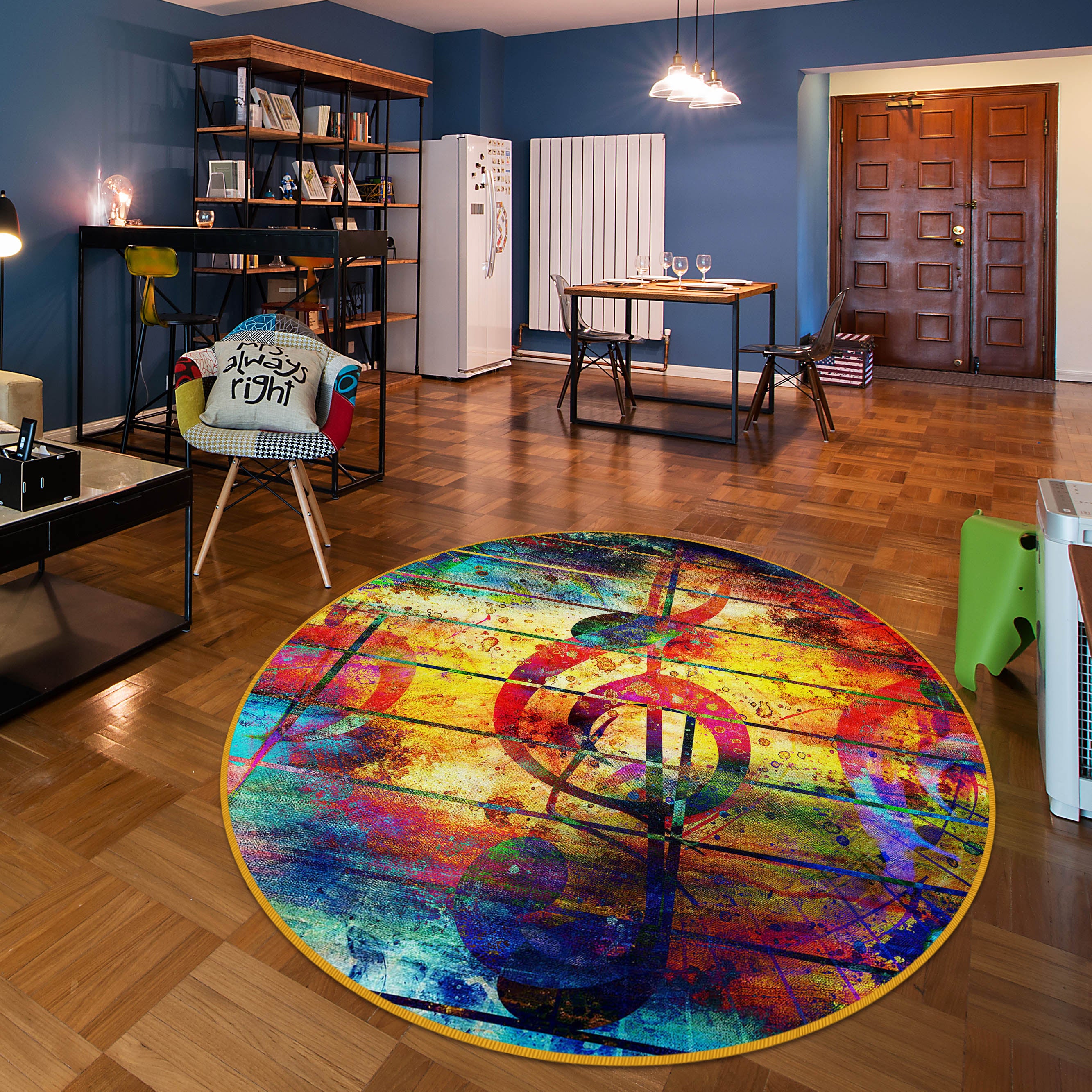 3D Musical Note 37010 Round Non Slip Rug Mat