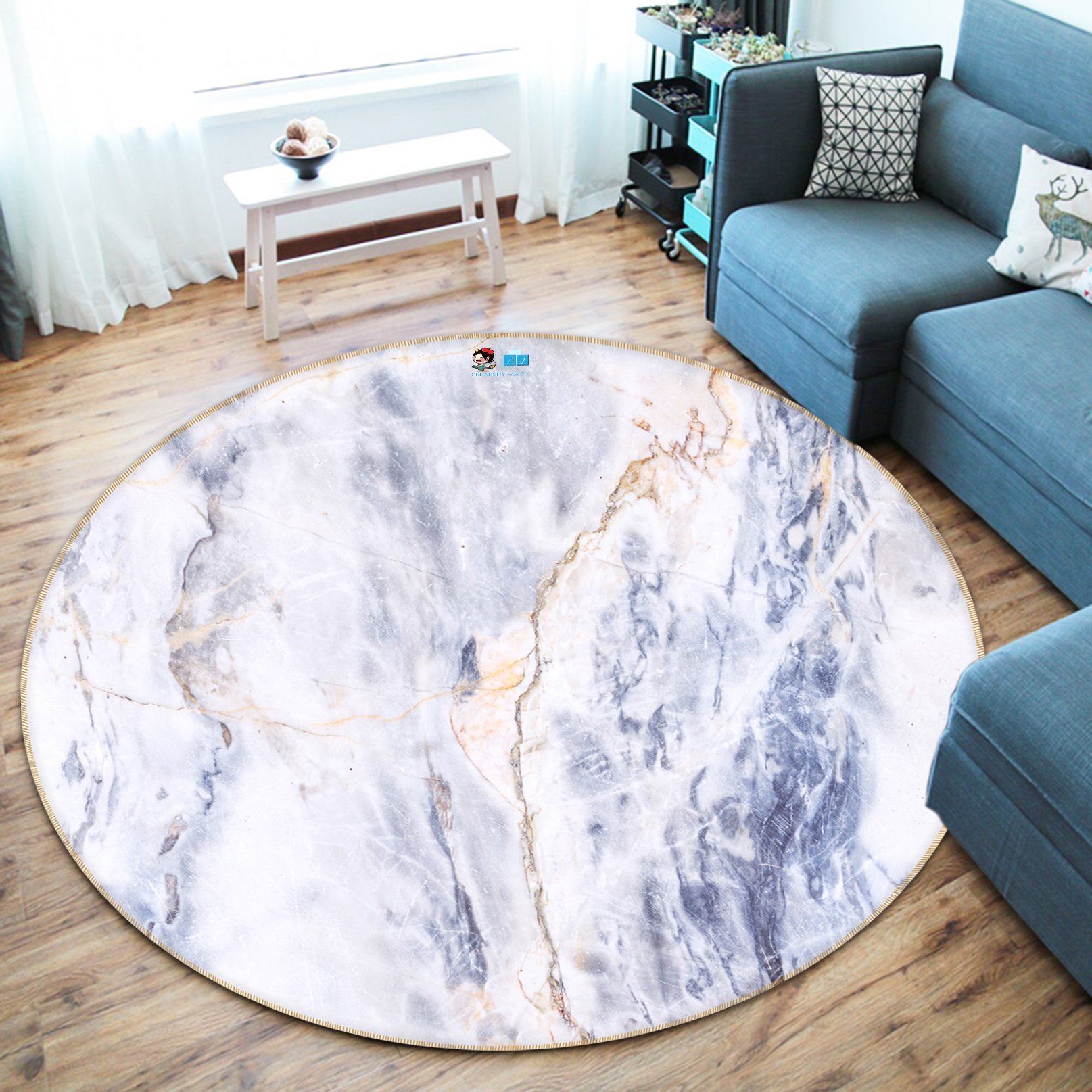 3D Purple Marble Taxture 54 Round Non Slip Rug Mat Mat AJ Creativity Home