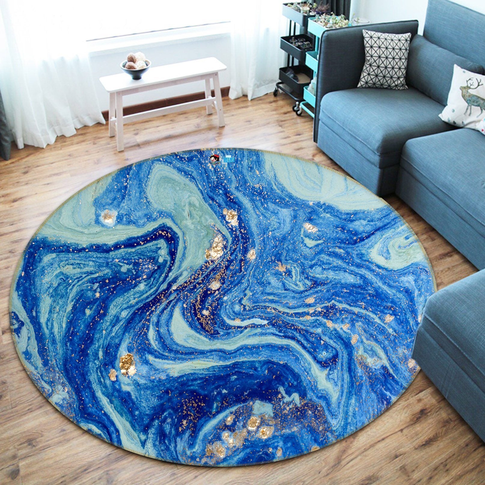 3D Blue Wave Flowing 136 Round Non Slip Rug Mat Mat AJ Creativity Home