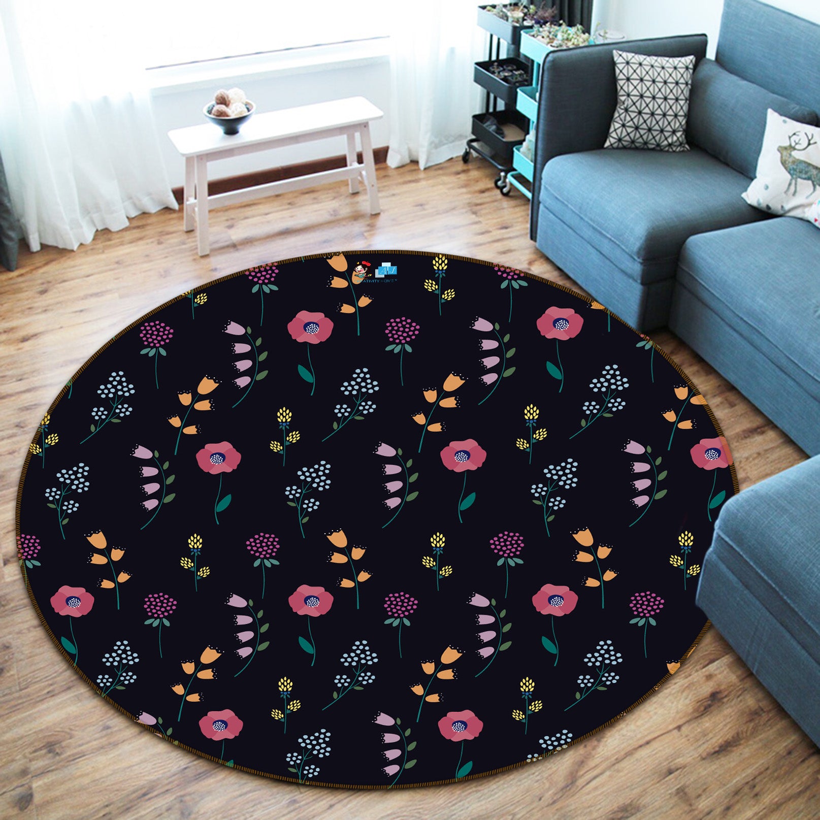 3D Floret 64172 Round Non Slip Rug Mat