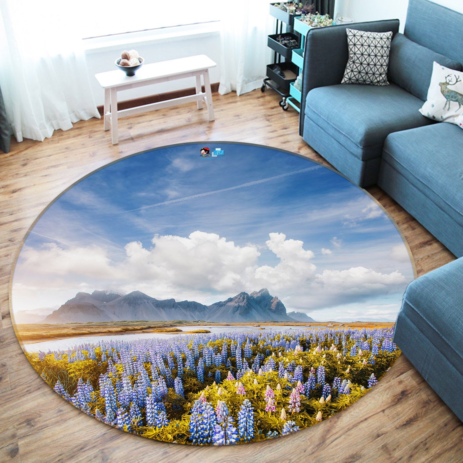 3D Flower Bush Sky 69183 Round Non Slip Rug Mat