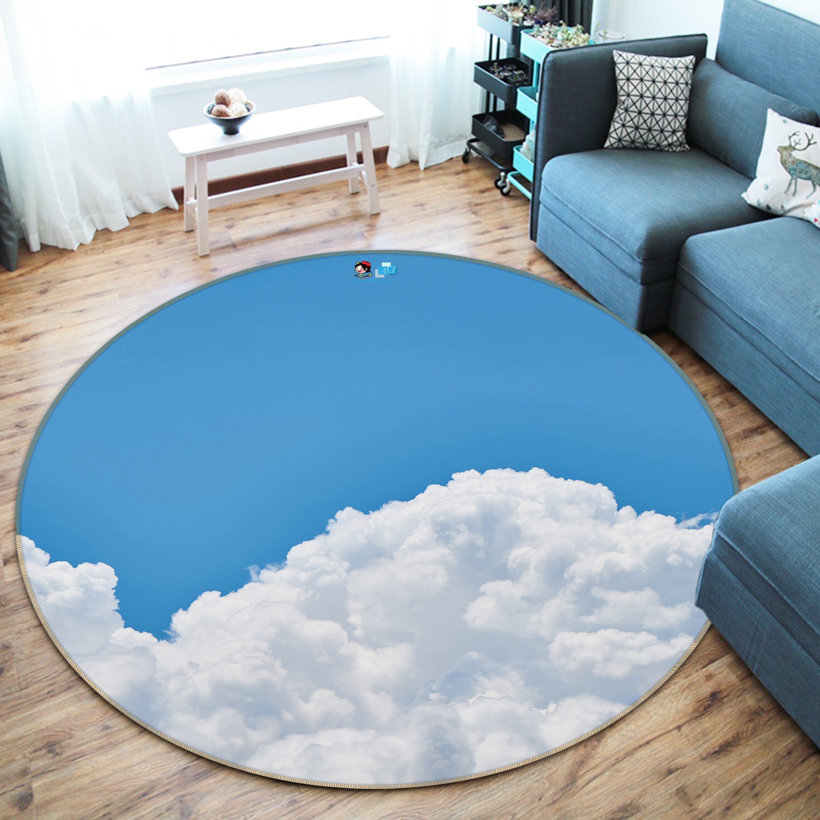 3D White Clouds 64094 Round Non Slip Rug Mat
