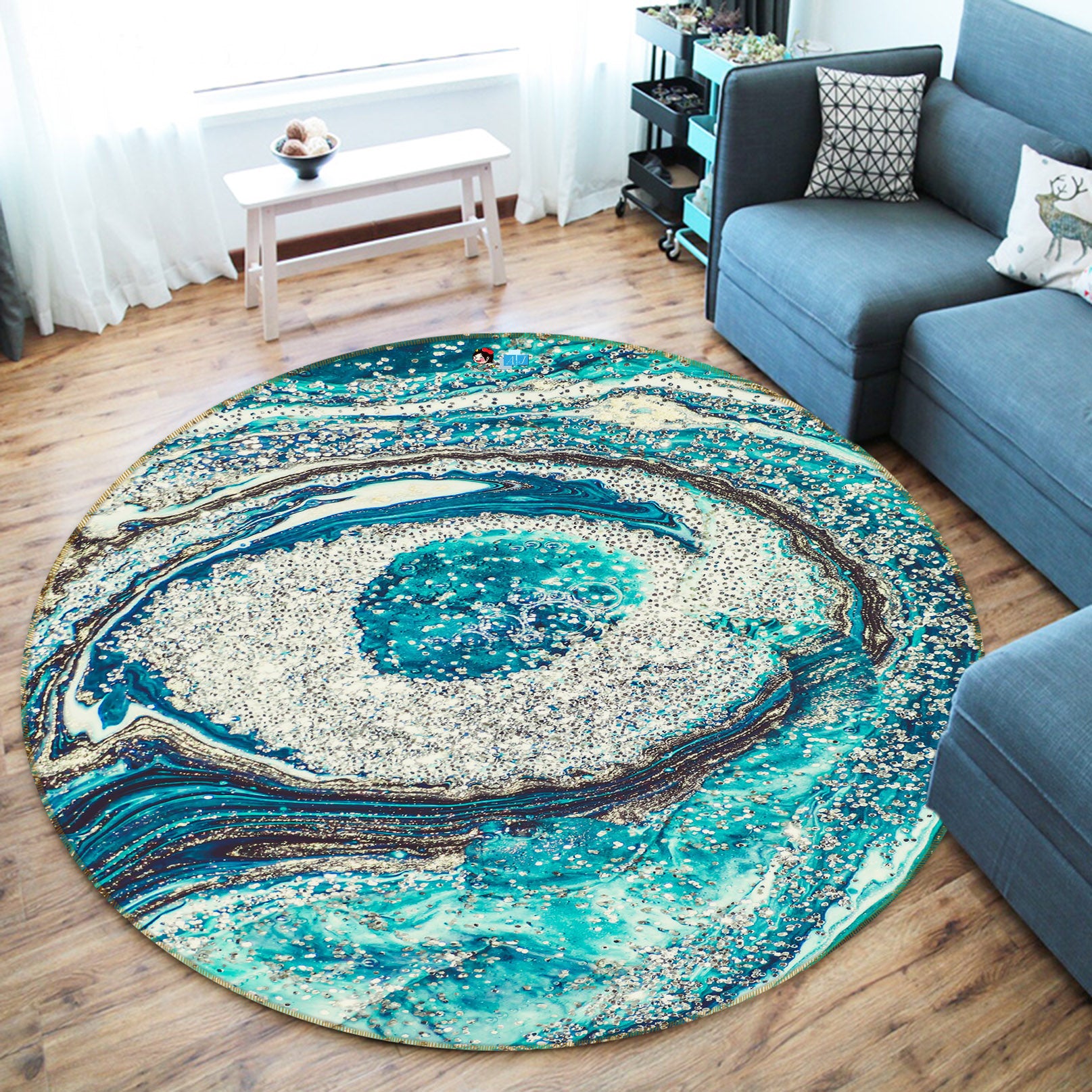 3D Green Texture 69237 Round Non Slip Rug Mat