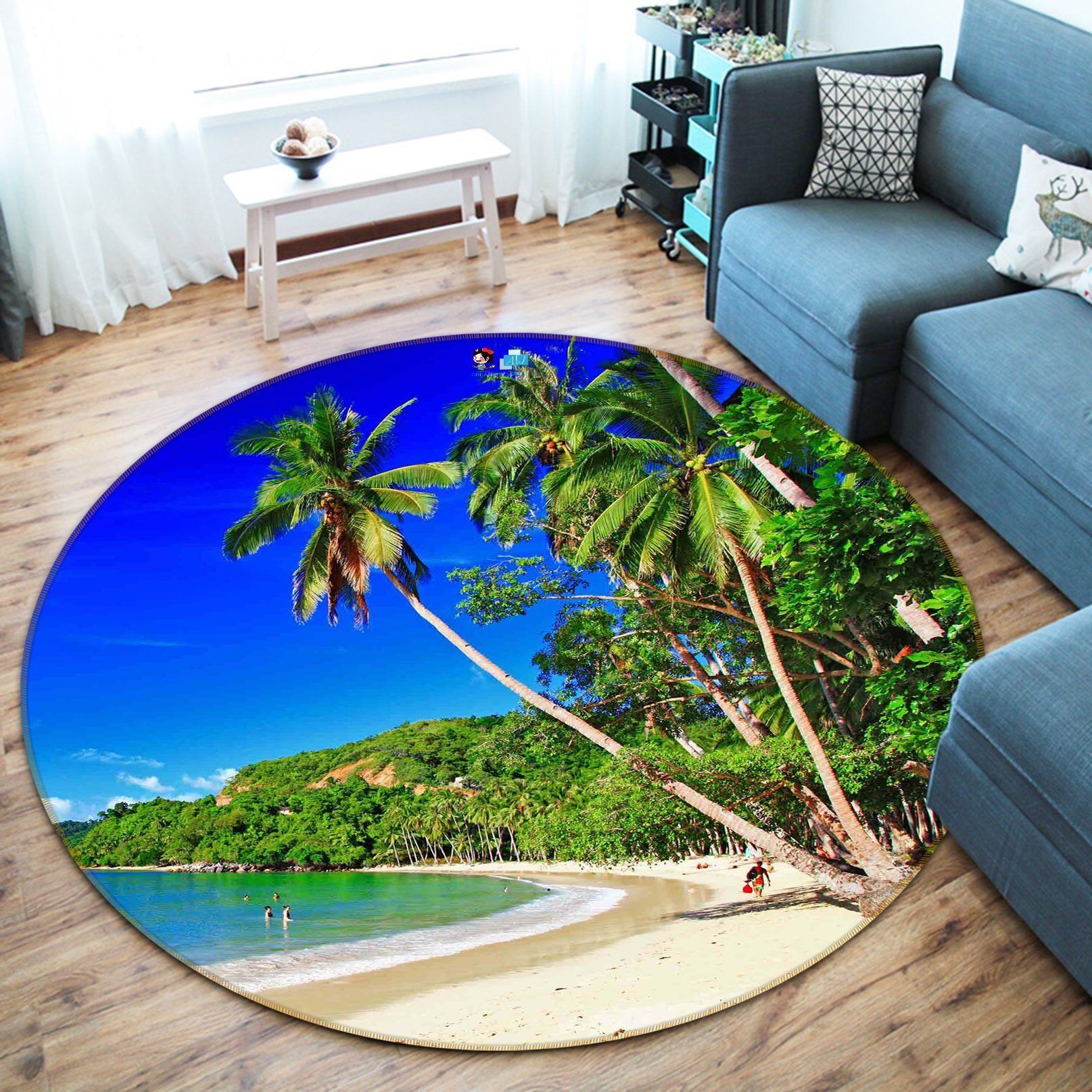 3D Tropical Beach Scenery 46 Round Non Slip Rug Mat Mat AJ Creativity Home