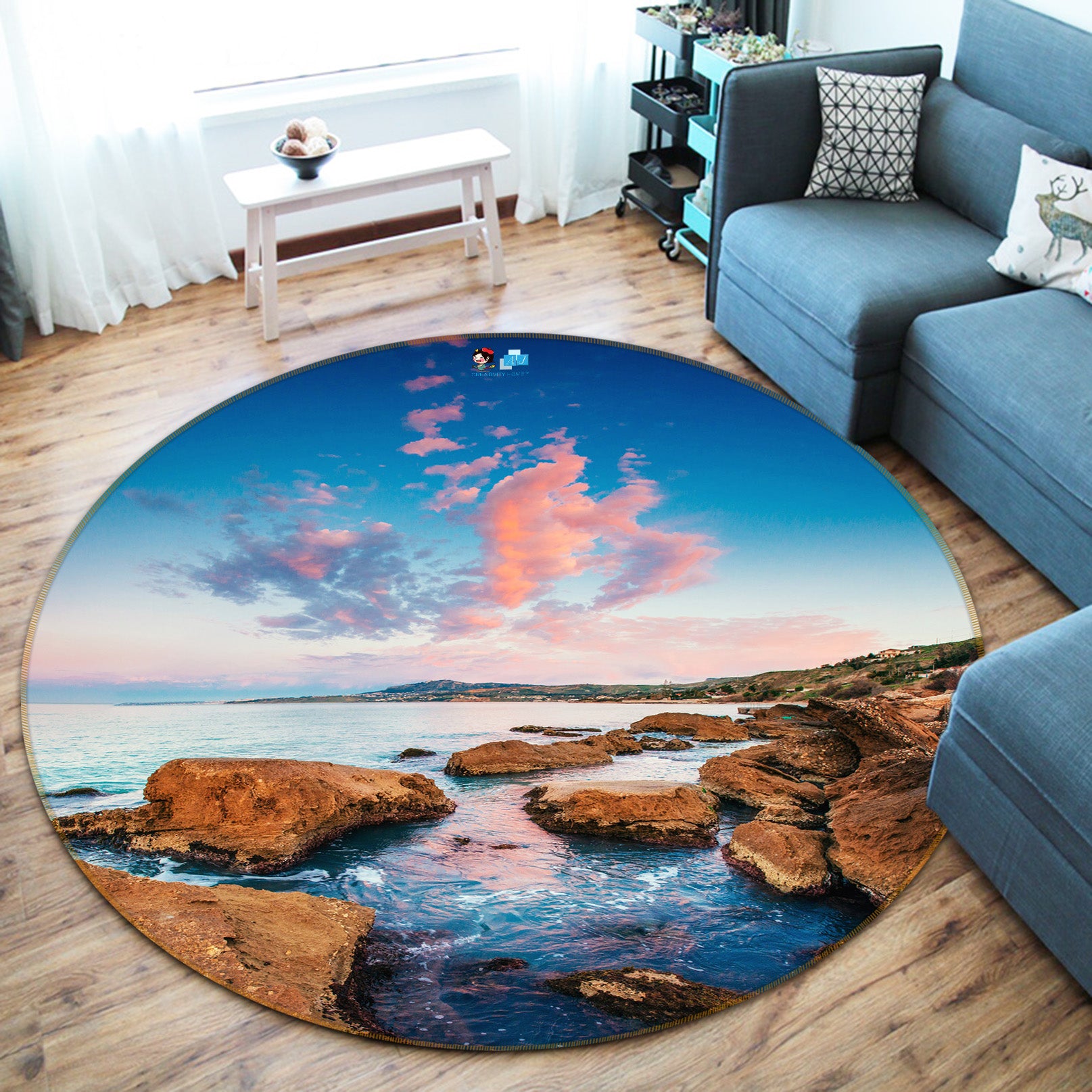 3D Seaside Stones 81115 Round Non Slip Rug Mat