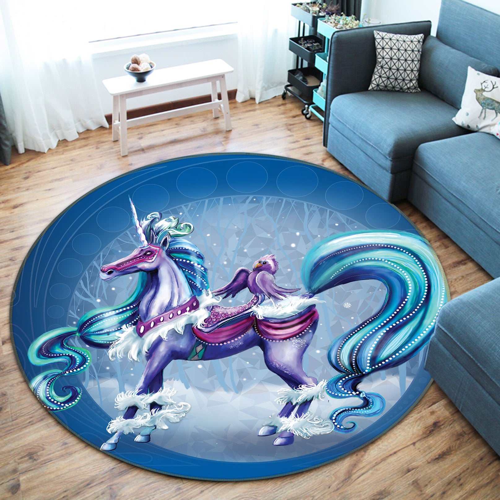 3D Unicorn 83181 Rose Catherine Khan Rug Round Non Slip Rug Mat