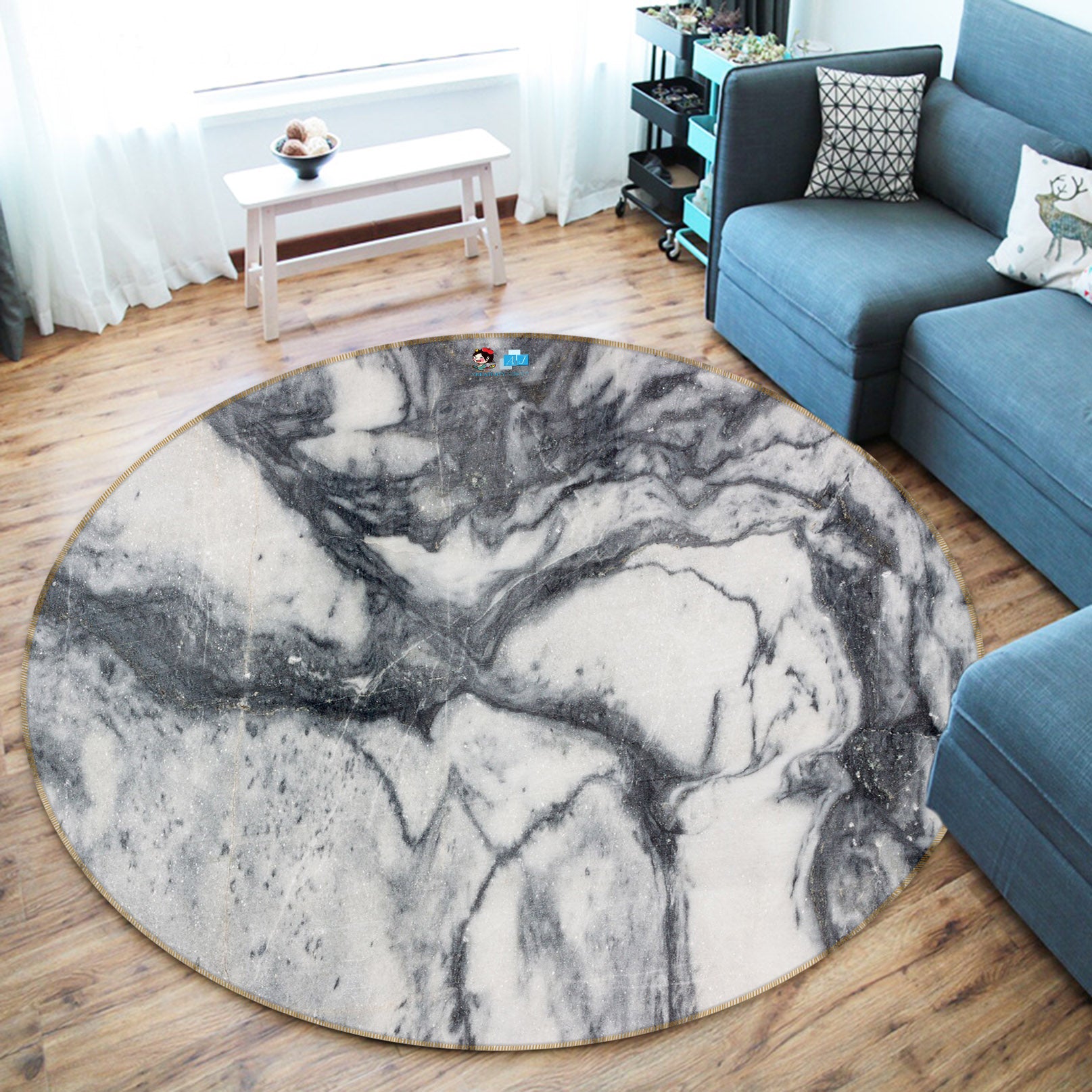3D Marble 69196 Round Non Slip Rug Mat