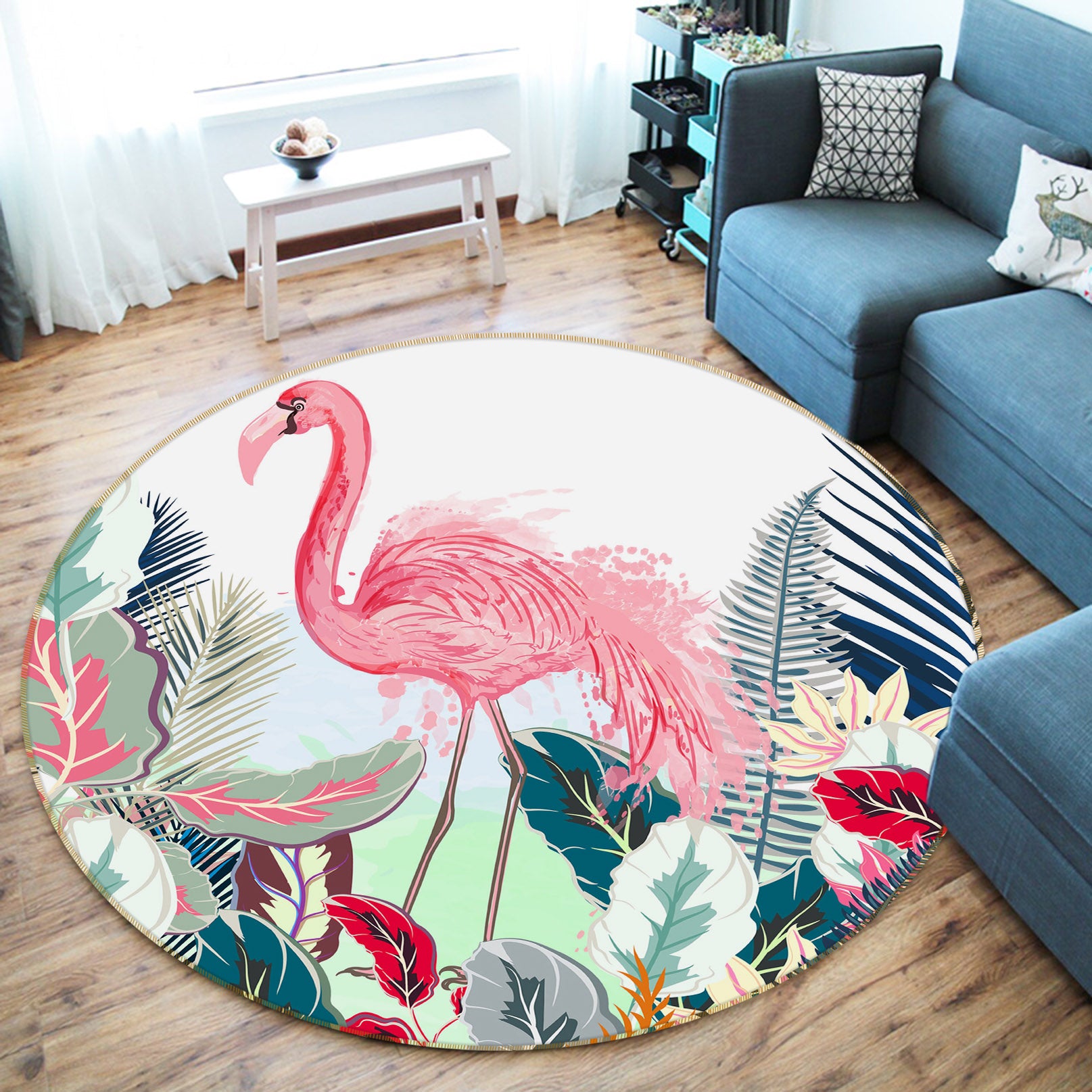 3D Flamingo 29104 Round Non Slip Rug Mat