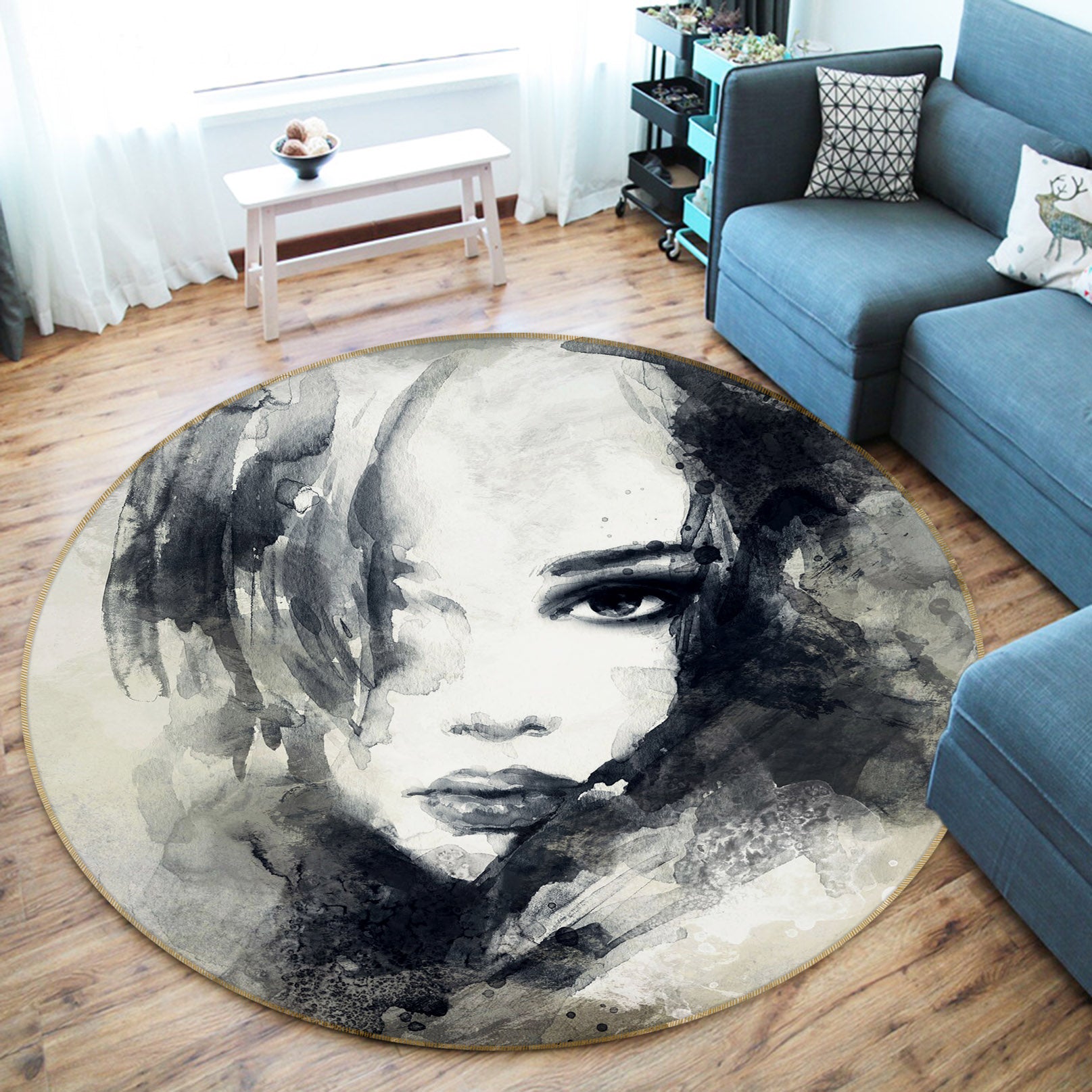 3D Dark Grey Beauty 36217 Round Non Slip Rug Mat
