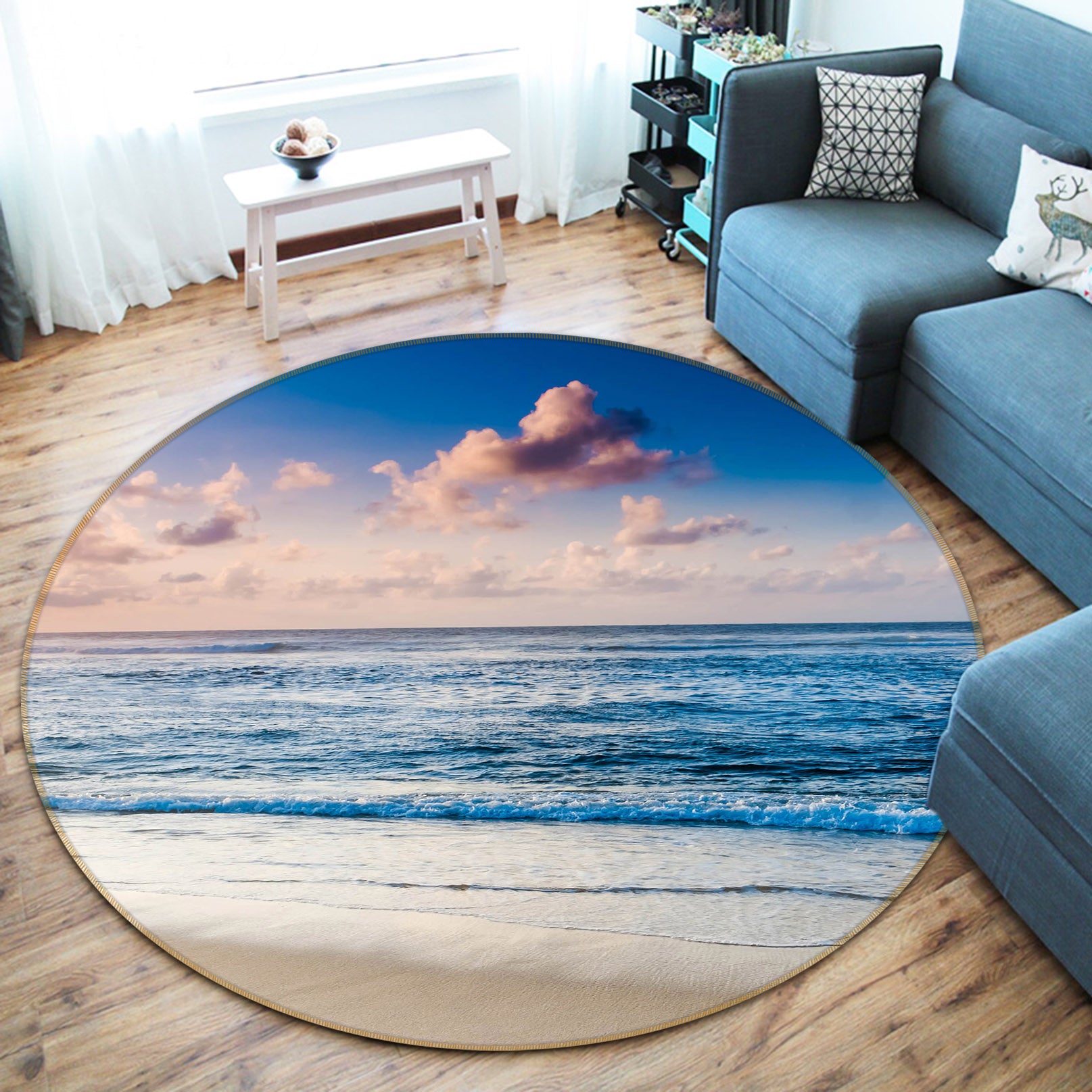 3D Seaside 75100 Round Non Slip Rug Mat