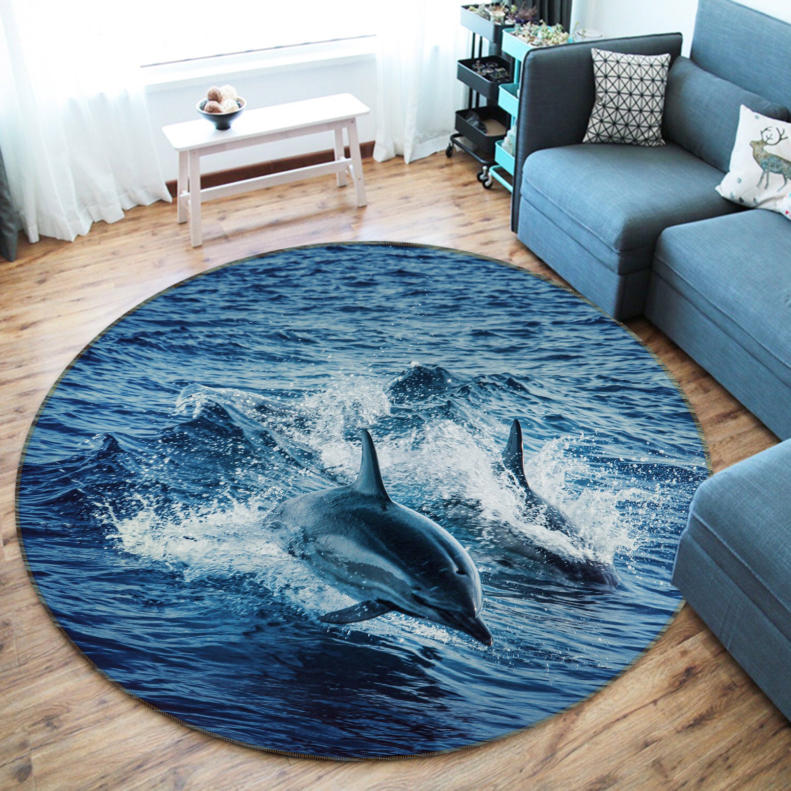 3D Dolphin 82034 Animal Round Non Slip Rug Mat