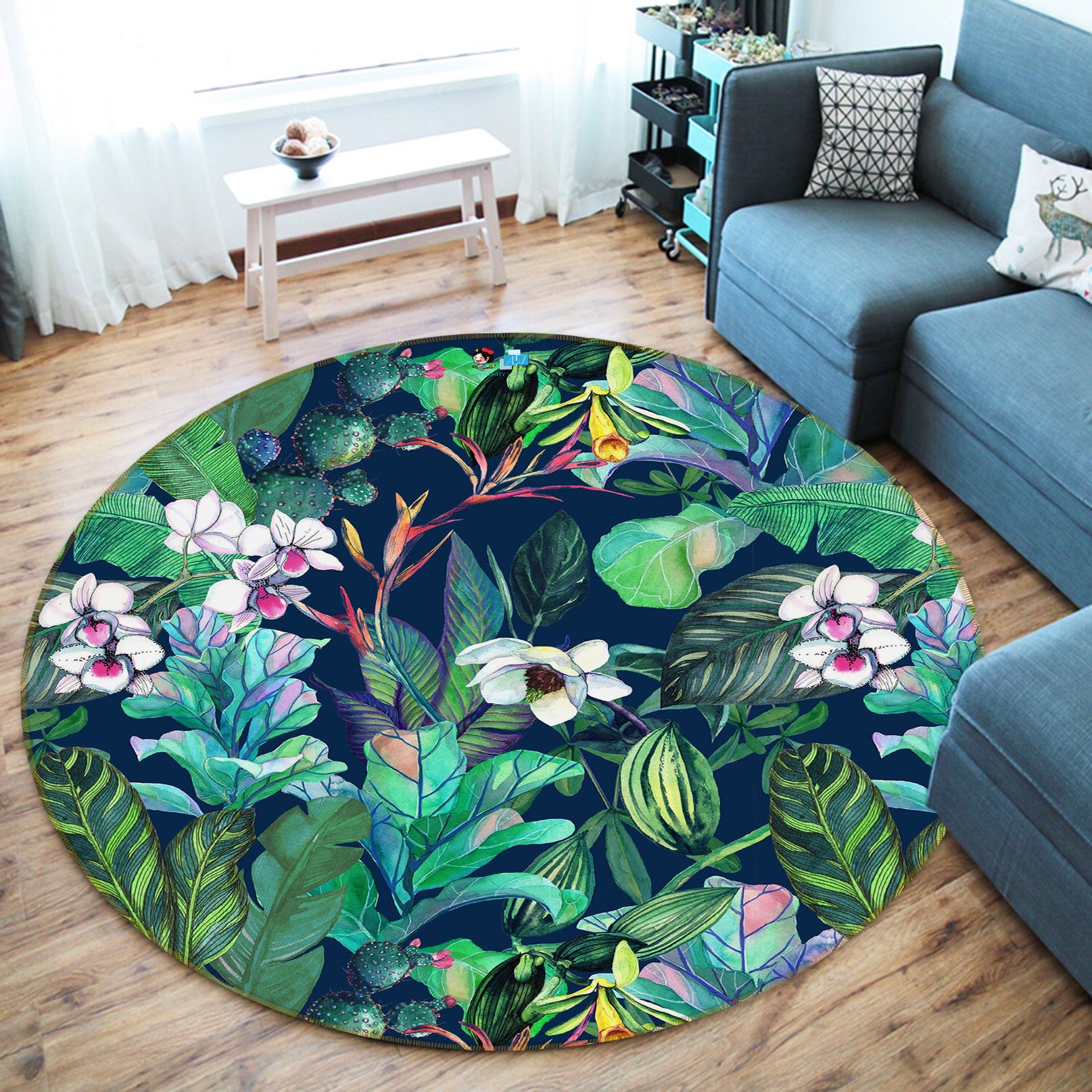 3D Flower Bush 71134 Round Non Slip Rug Mat