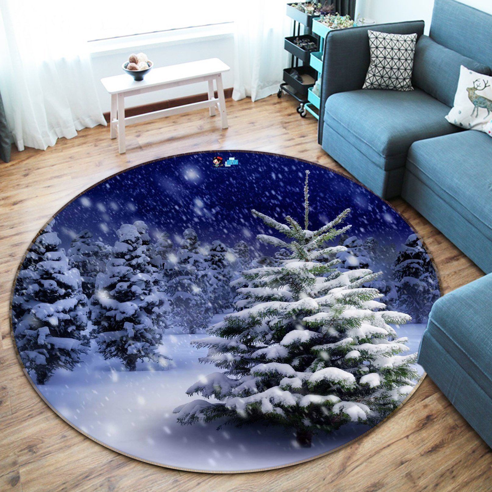 3D Snowing Forest 88 Round Non Slip Rug Mat Mat AJ Creativity Home