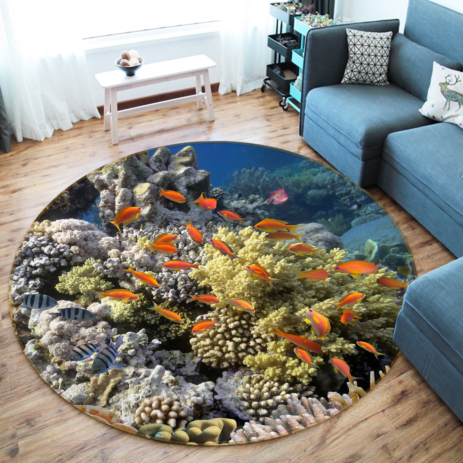 3D Coral Fish 38051 Animal Round Non Slip Rug Mat